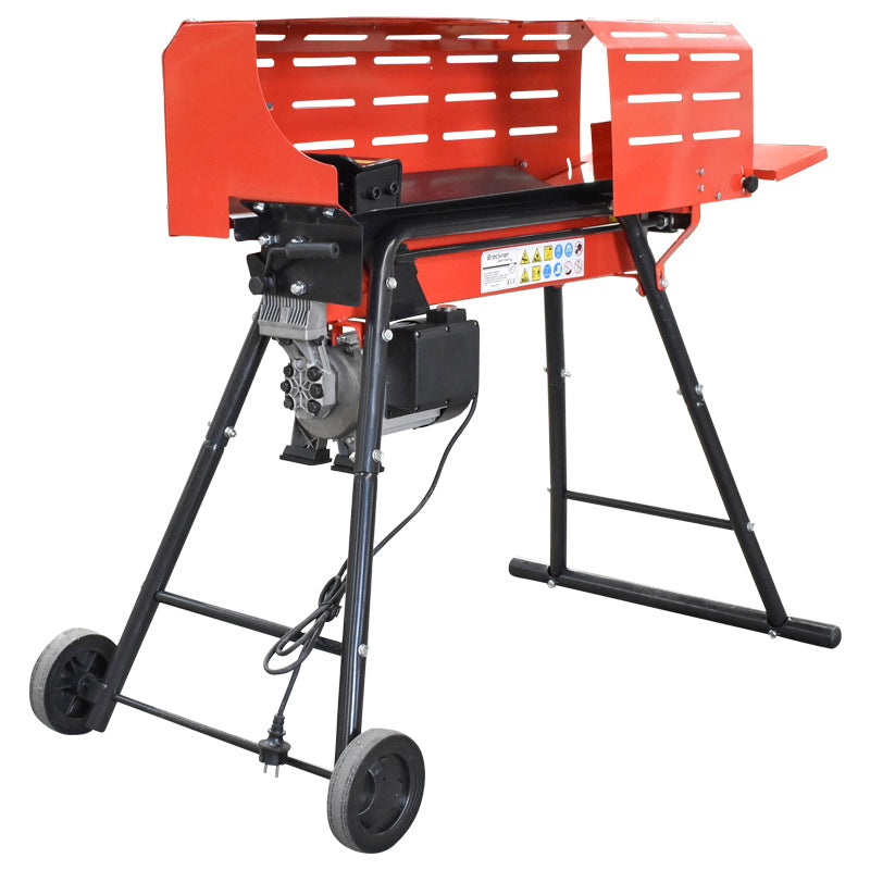 Vízszintes rönkhasító, 7 tonnás, 230 V, 2 kW, állítható magasságú állvánnyal és védelemmel, Breckner Germany