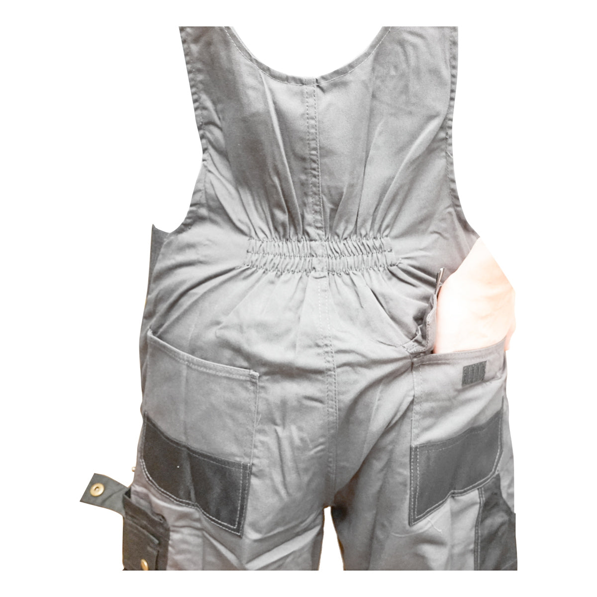 Mellrészes munkásnadrág (kantáros nadrág), poliészter és pamut anyagból, szürke-fekete, S méret, Breckner Germany