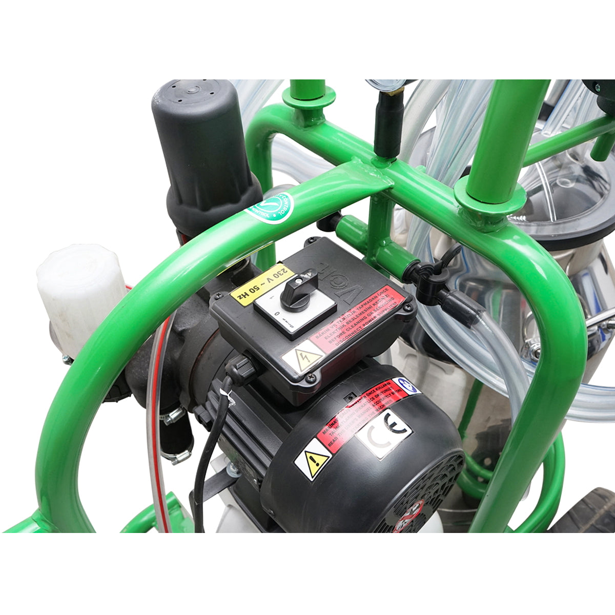 Tehénfejő gép, 2 állásos, 40 literes rozsdamentes acél tartállyal, vákuumtartállyal és nyomáskiegyenlítő palackkal, Breckner Germany