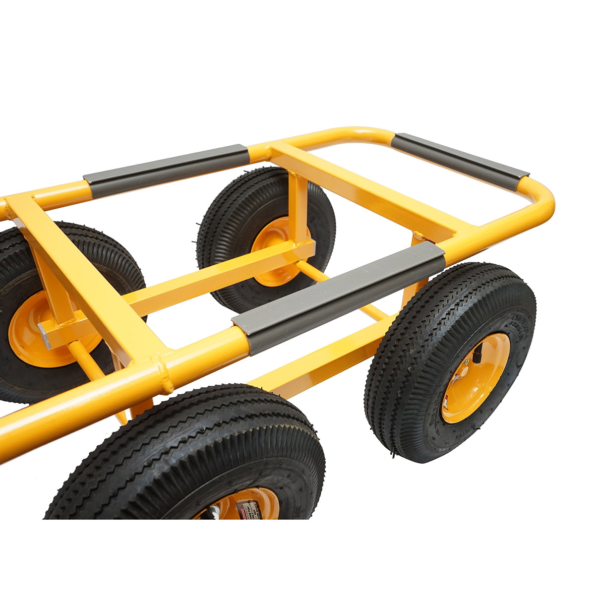 Négykerekű fém szállítókocsi pneumatikus kerekekkel, 750×380 mm, 250 mm átmérőjű kerekekkel