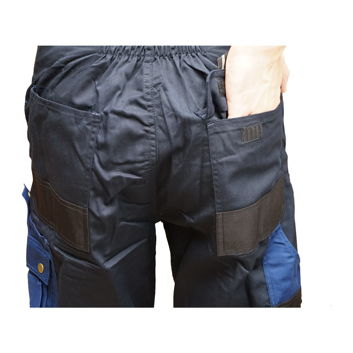 Mellrészes munkásnadrág (kantáros nadrág), poliészter és pamut anyagból, sötétkék (navy), S méret, Breckner Germany