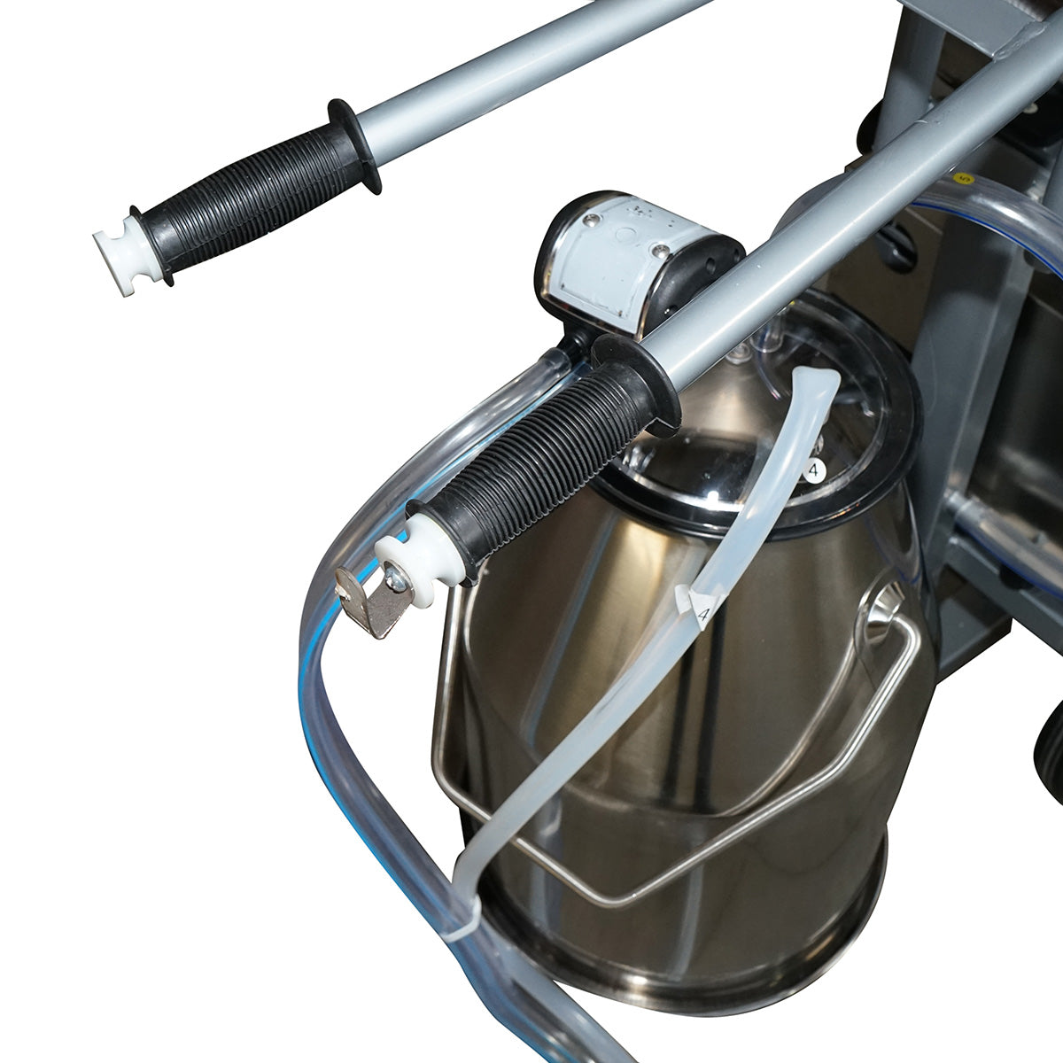 Tehénfejő gép, 1 állásos, 650 W, 25 literes rozsdamentes acél tartállyal, fejőegység 4 fejőpohárral, vákuumnyomás 45–50 kPa, pulzálás 60–80 ciklus/perc