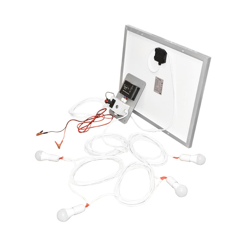 Napelem szett, 50W monokristályos, 670x540x30 mm, 12–24V, szivargyújtó aljzattal és 4 db 9W izzóval, Breckner Germany