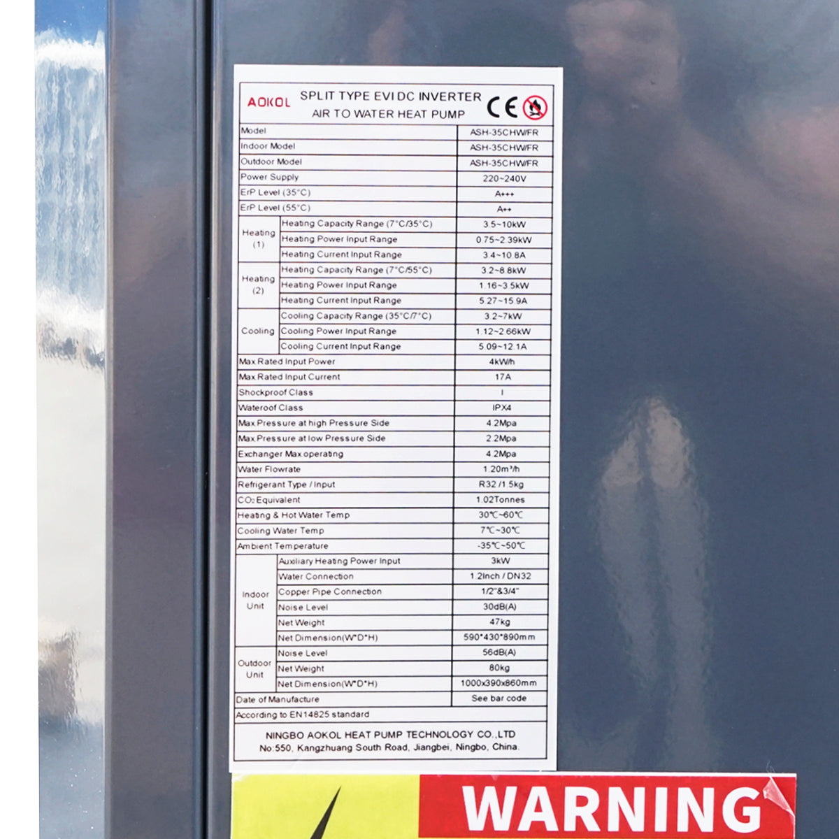 Hőszivattyú 10 kW, 230V, ASH-35CHW/FR, levegő-víz rendszer, Aokol