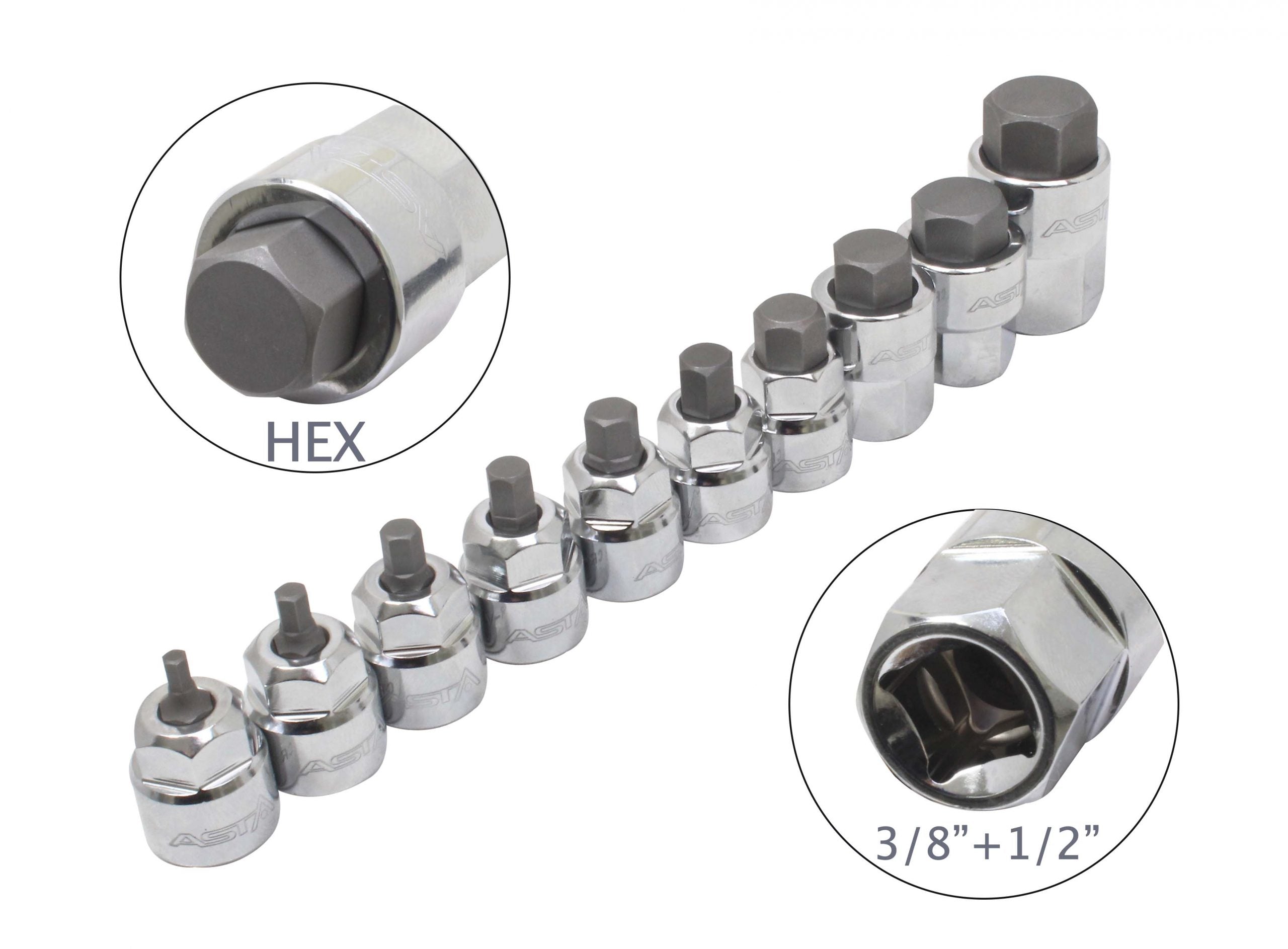 BIT IMBUSZ KÉSZLET HEXAGONÁLIS H3 - H14 3/8"-1/2" 10 DB