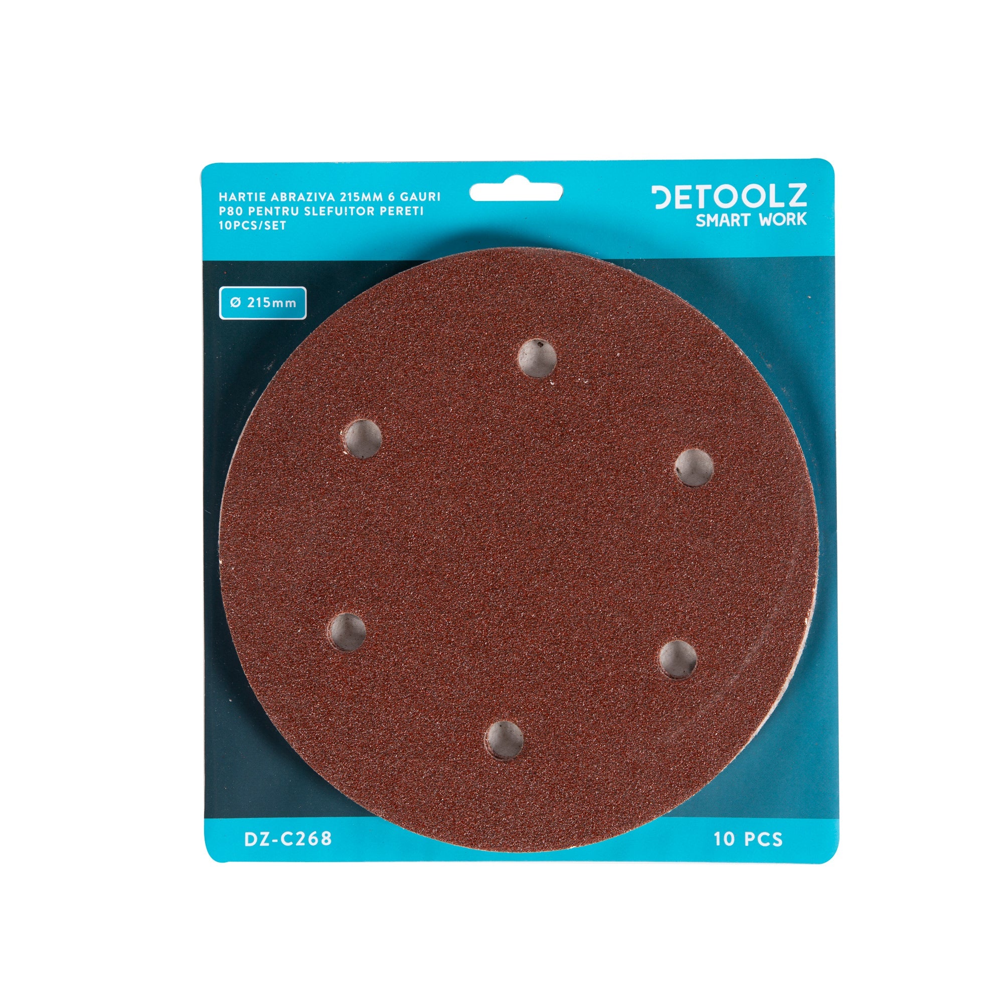 10 DB CSISZOLÓPAPÍR P80 6 LYUKKAL ÁTMÉRŐ 215MM DETOOLZ