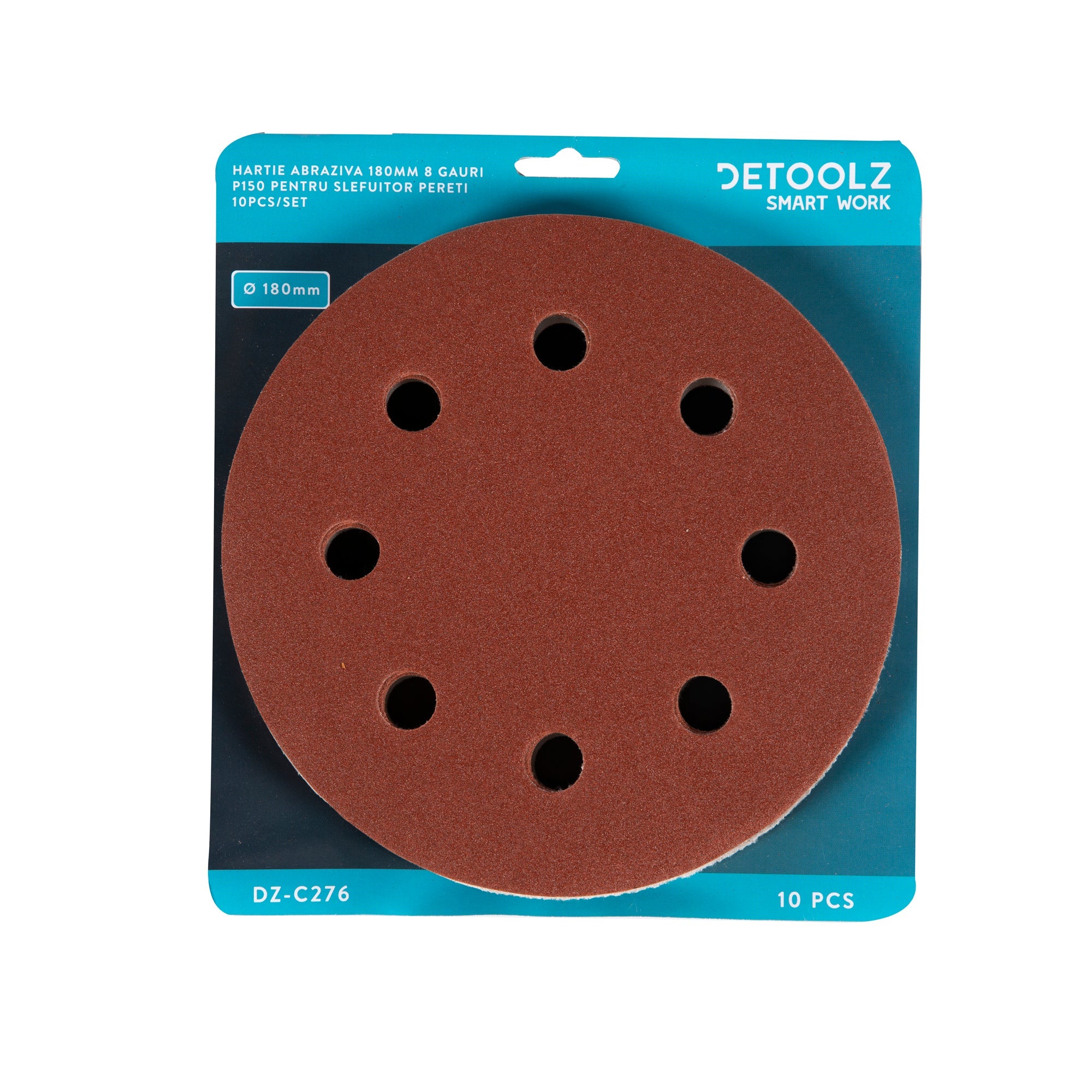 10 DB CSISZOLÓPAPÍR P150 8 LYUKKAL ÁTMÉRŐ 180MM DETOOLZ