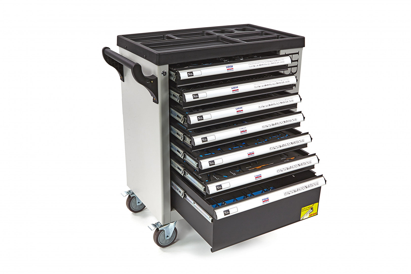 PROFESSZIONÁLIS FELSZERELT SZERSZÁMOS KOCSI – SZERSZÁMOS SZEKRÉNY HBM 7 FIÓKKAL, 262 DARABOS KÉSZLET, 7 SZÉNMODUL – HOLLANDIA, PRÉMIUM