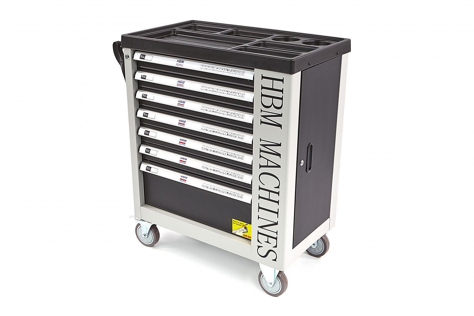 PROFESSZIONÁLIS FELSZERELT SZERSZÁMOS KOCSI – SZERSZÁMOS SZEKRÉNY HBM 7 FIÓKKAL, 262 DARABOS KÉSZLET, 7 SZÉNMODUL – HOLLANDIA, PRÉMIUM