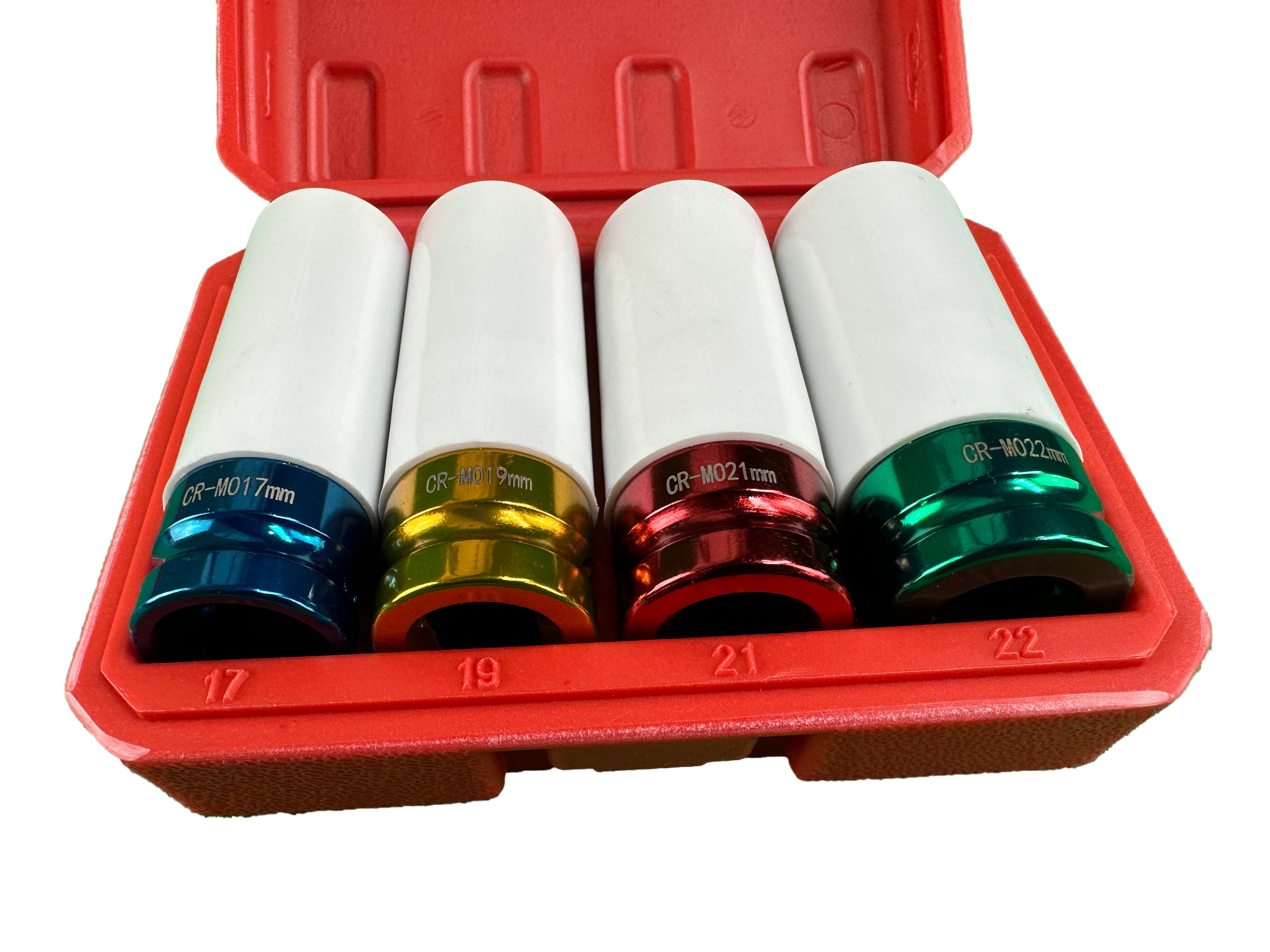 4 DB DUGÓKULCS KÉSZLET KÖNNYŰFÉM KERÉKTÁRCSÁKHOZ 1/2 17-22MM GEBO TOOLS