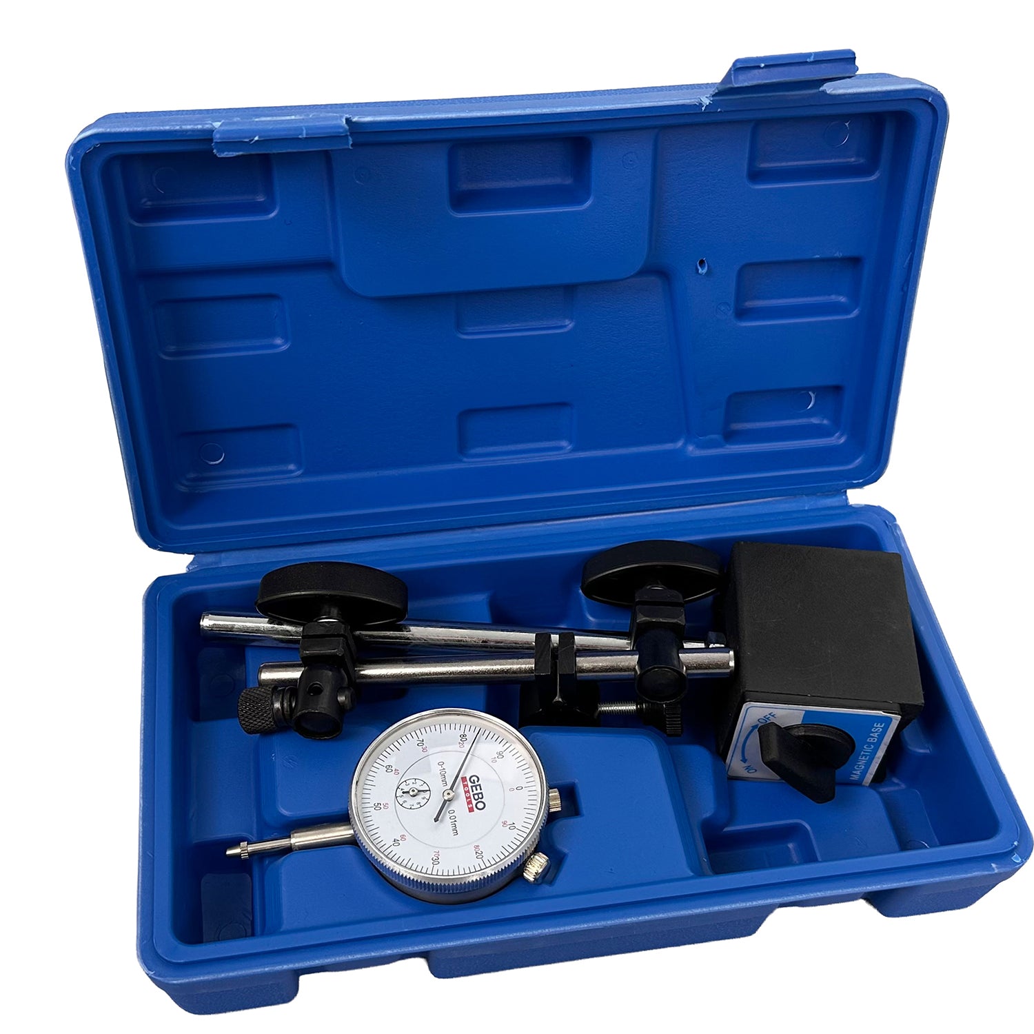 INDIKÁTOR ÓRA MÁGNESES ÁLLVÁNNYAL 0-10MM GEBO TOOLS