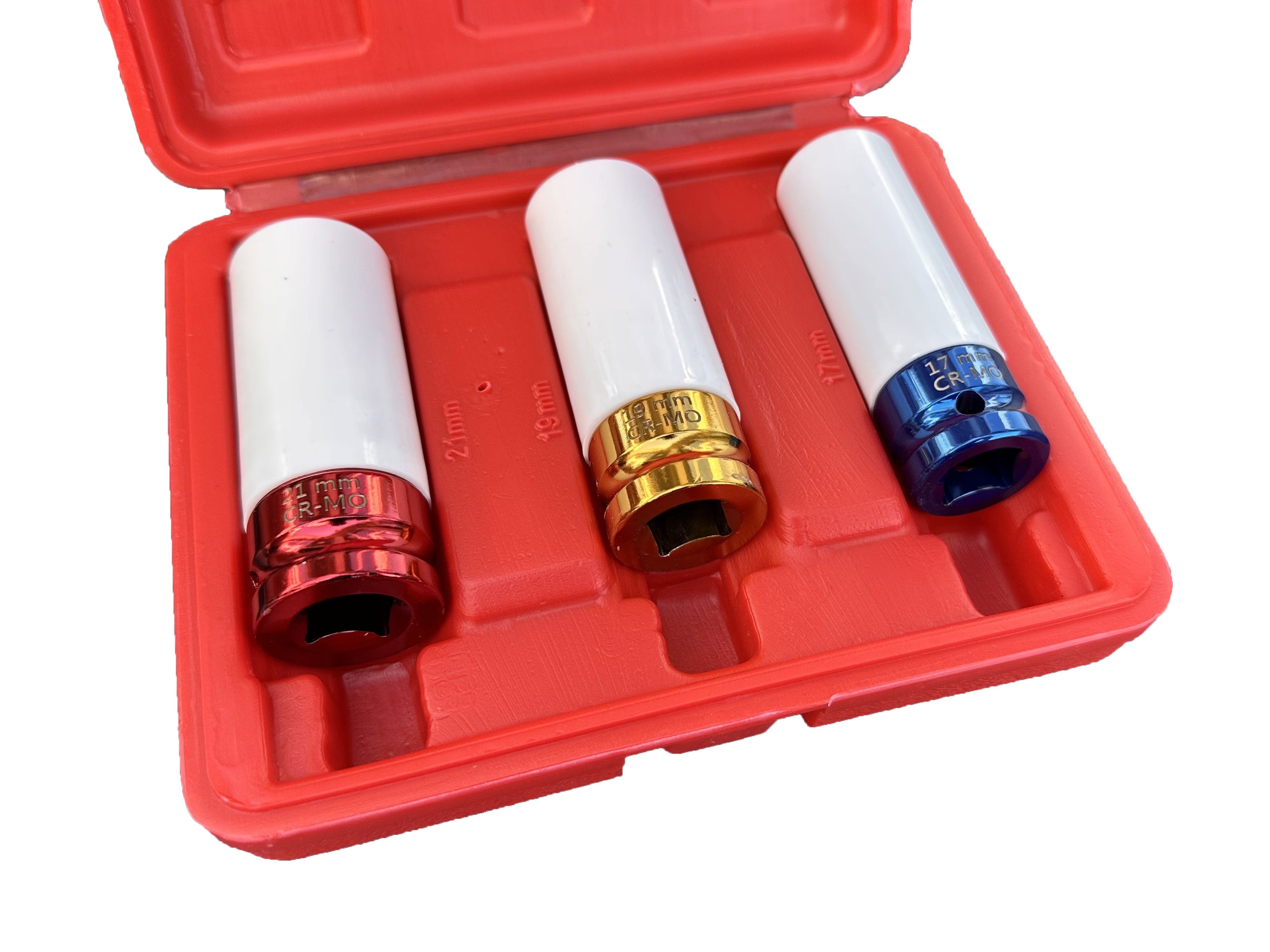 DUGÓKULCS KÉSZLET VÉDŐBURKOLATTAL 3 DB 17 19 21 MM KÖNNYŰFÉM FELNIKHEZ GEBO TOOLS