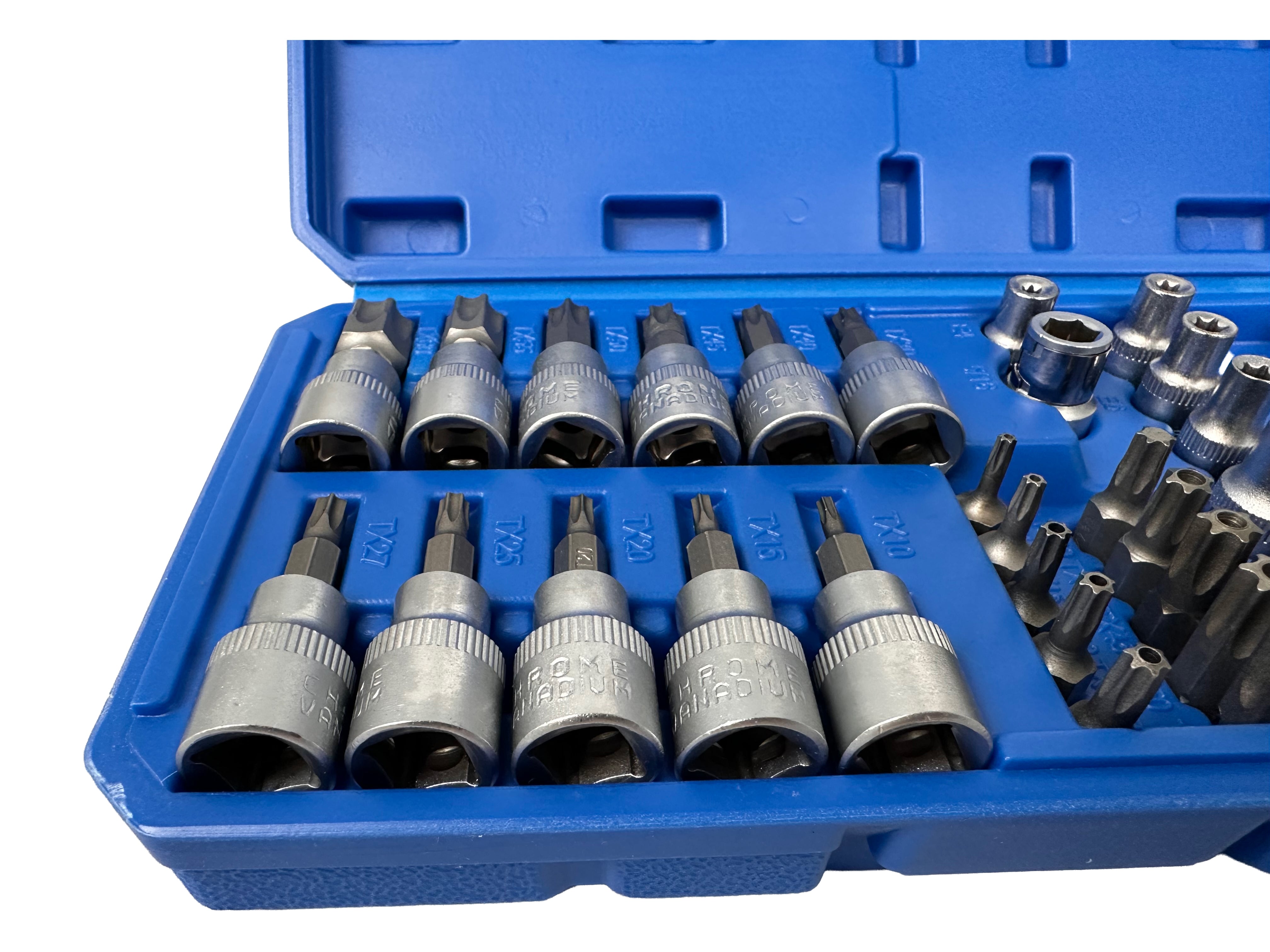 DUGÓKULCS KÉSZLET E-PROFIL TORX 3/8" 34 DB T10-T60 E4-E20 GEBO TOOLS