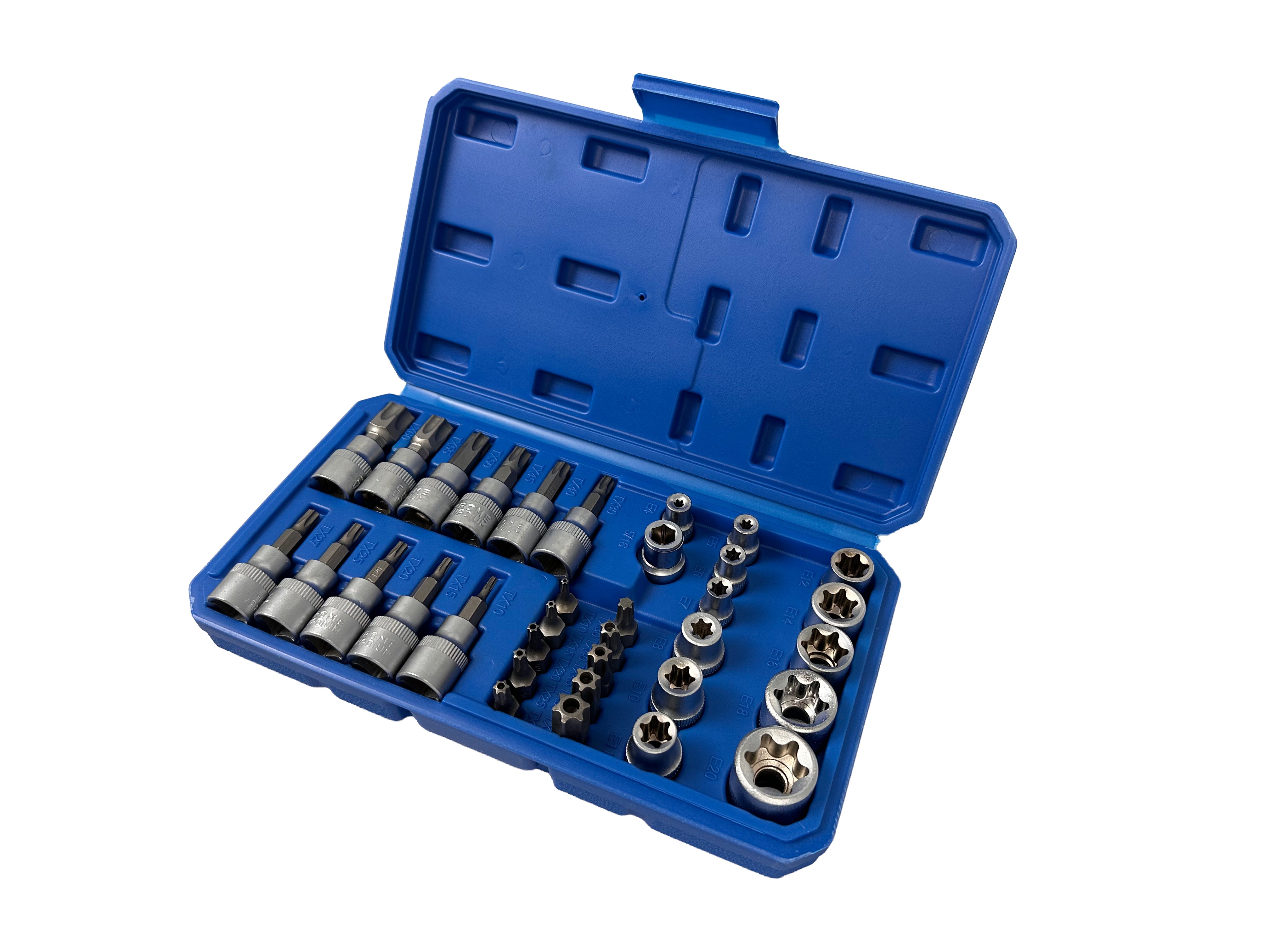 DUGÓKULCS KÉSZLET E-PROFIL TORX 3/8" 34 DB T10-T60 E4-E20 GEBO TOOLS