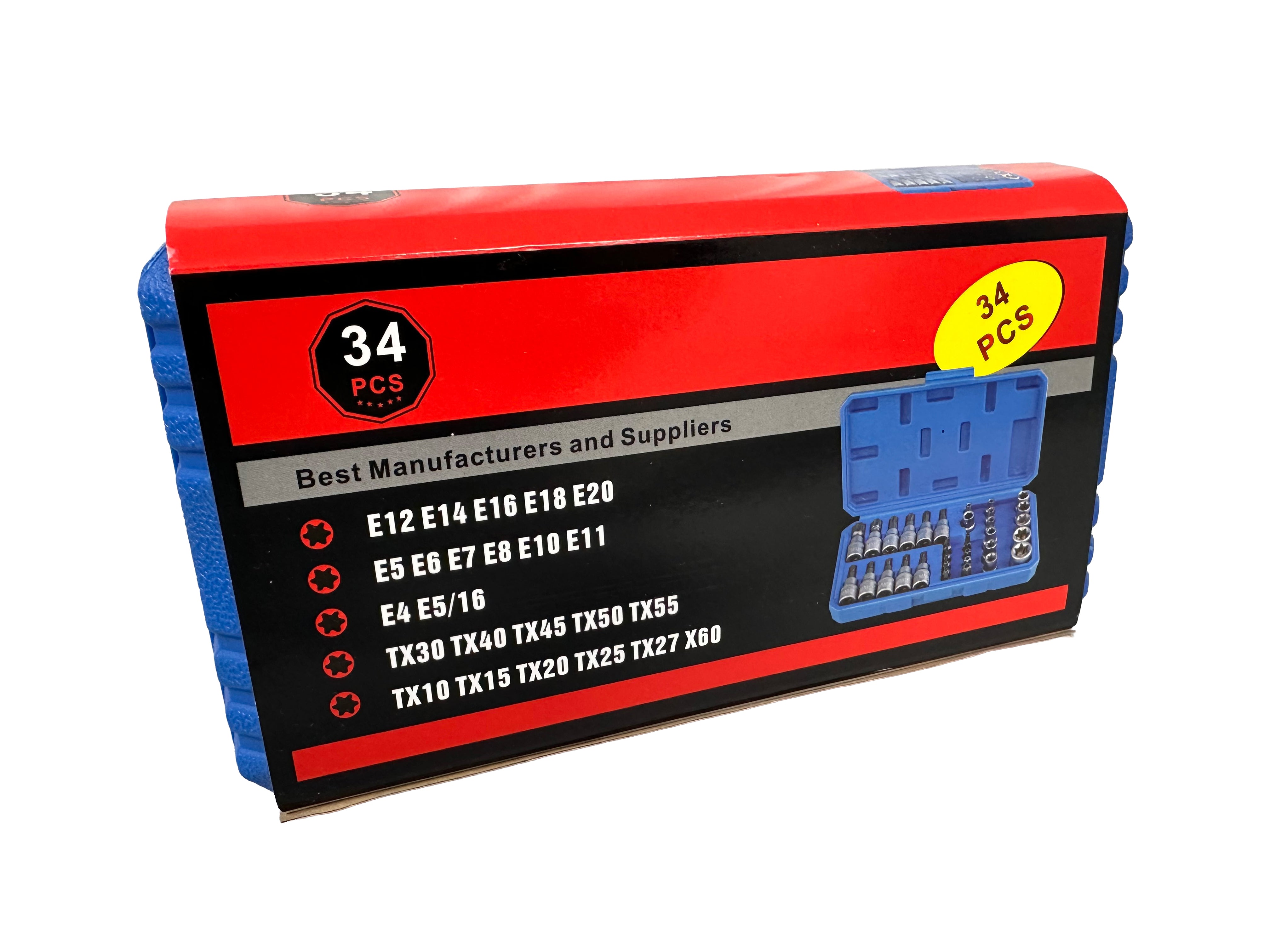 DUGÓKULCS KÉSZLET E-PROFIL TORX 3/8" 34 DB T10-T60 E4-E20 GEBO TOOLS