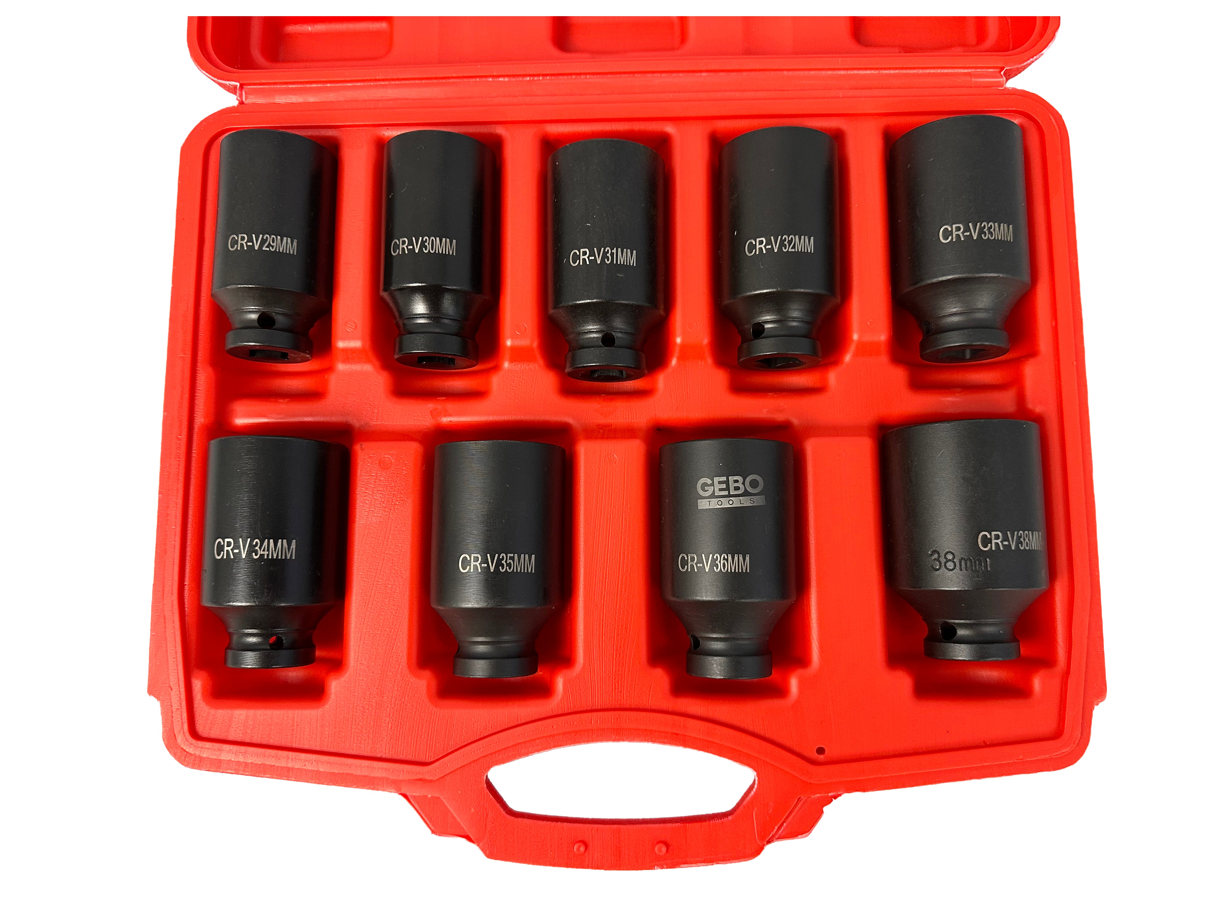 GÉPI DUGÓKULCS KÉSZLET FÉLTENGELYEKHEZ 1/2" 29-38 MM 9 DB GEBO TOOLS