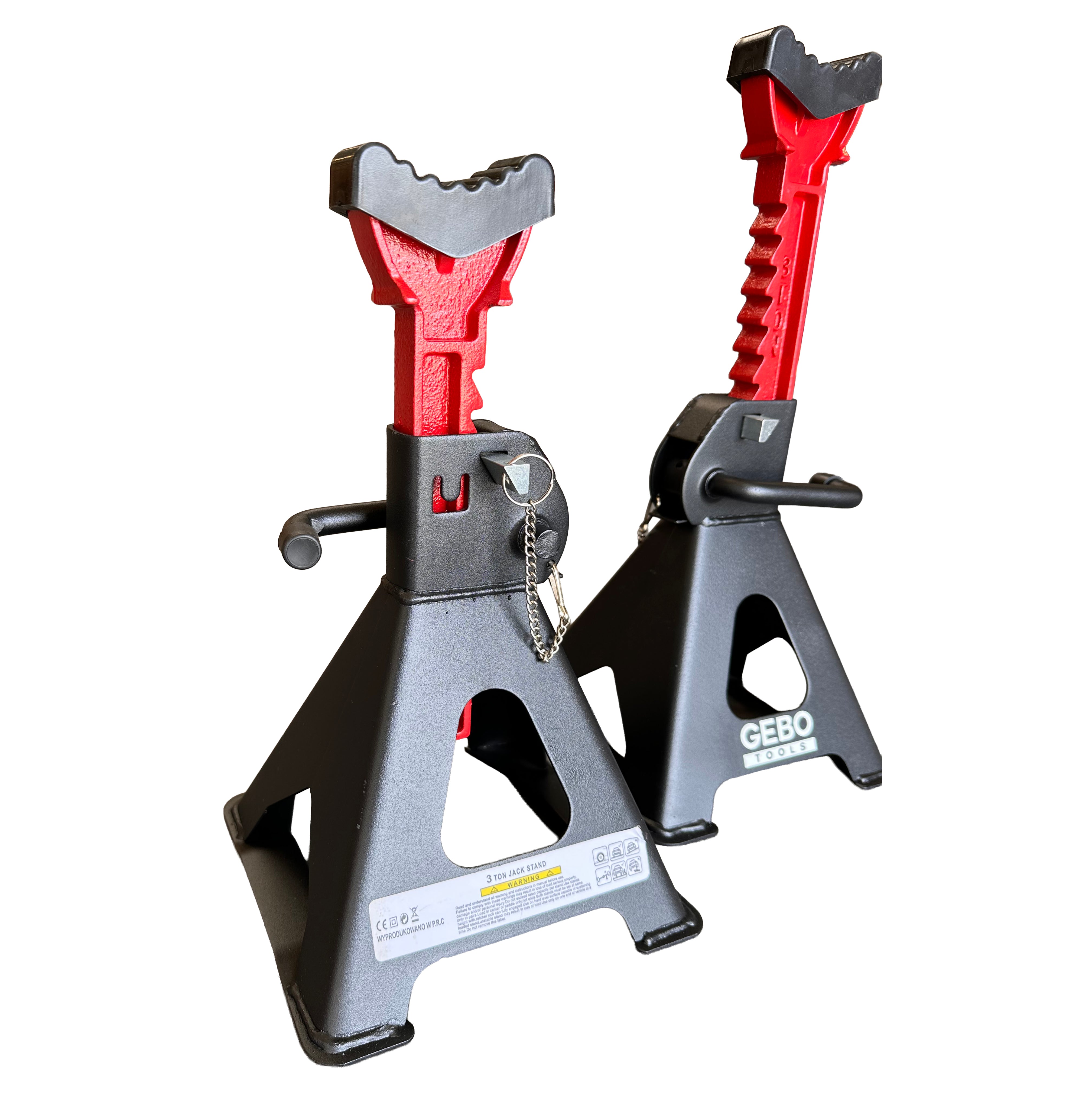 TARTÓBAK KÉSZLET 2 DB 3 T 29.5-43 CM DUPLA BIZTOSÍTÓVAL ÉS AUTÓKÜSZÖB VÉDŐ GUMI TAMPONNAL GEBO TOOLS