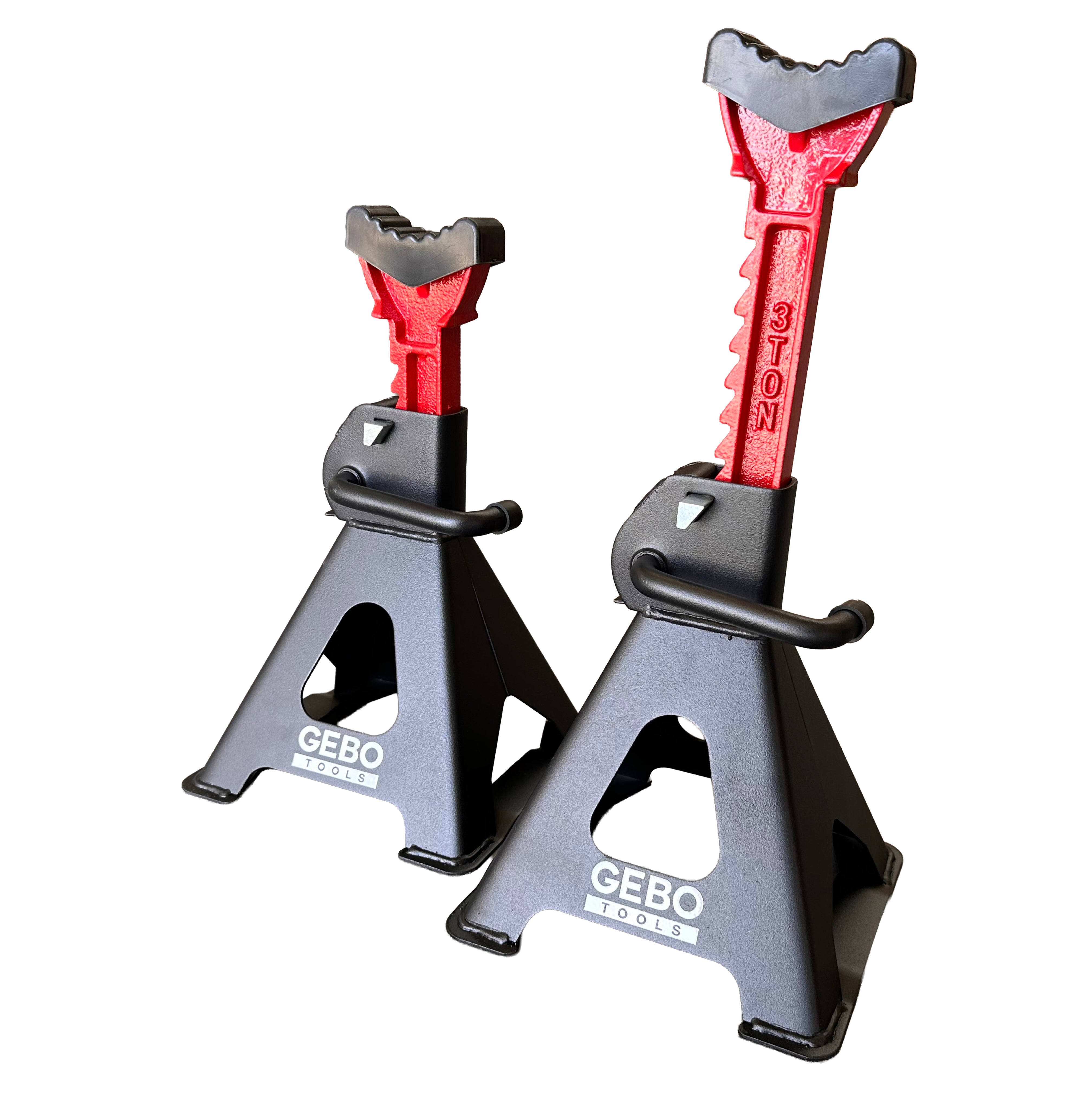 TARTÓBAK KÉSZLET 2 DB 3 T 29.5-43 CM DUPLA BIZTOSÍTÓVAL ÉS AUTÓKÜSZÖB VÉDŐ GUMI TAMPONNAL GEBO TOOLS