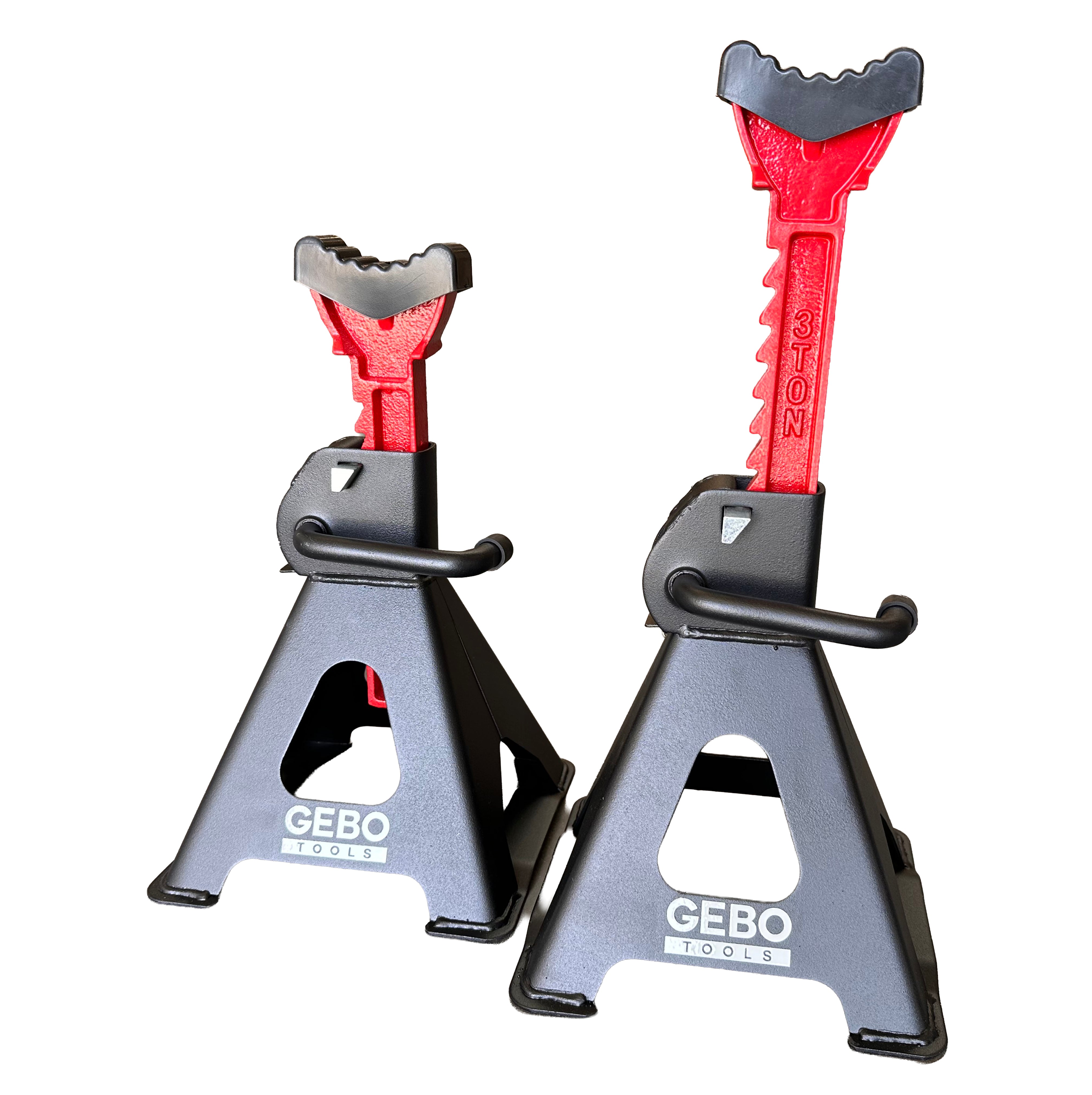TARTÓBAK KÉSZLET 2 DB 3 T 29.5-43 CM DUPLA BIZTOSÍTÓVAL ÉS AUTÓKÜSZÖB VÉDŐ GUMI TAMPONNAL GEBO TOOLS