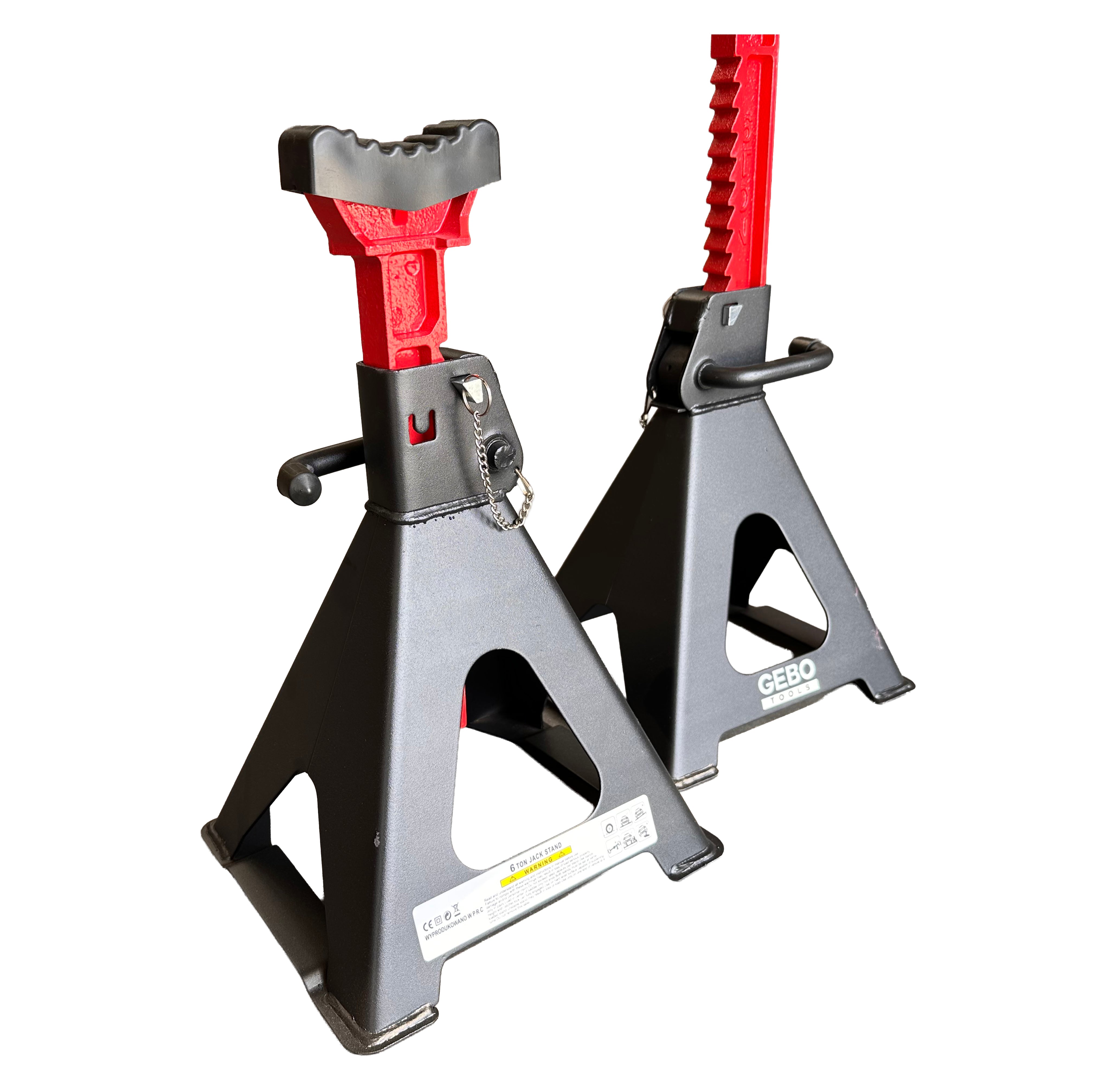 TARTÓBAK KÉSZLET 2 DB 6 T 39-60 CM DUPLA BIZTOSÍTÓVAL ÉS AUTÓKÜSZÖB VÉDŐ GUMI TAMPONNAL GEBO TOOLS