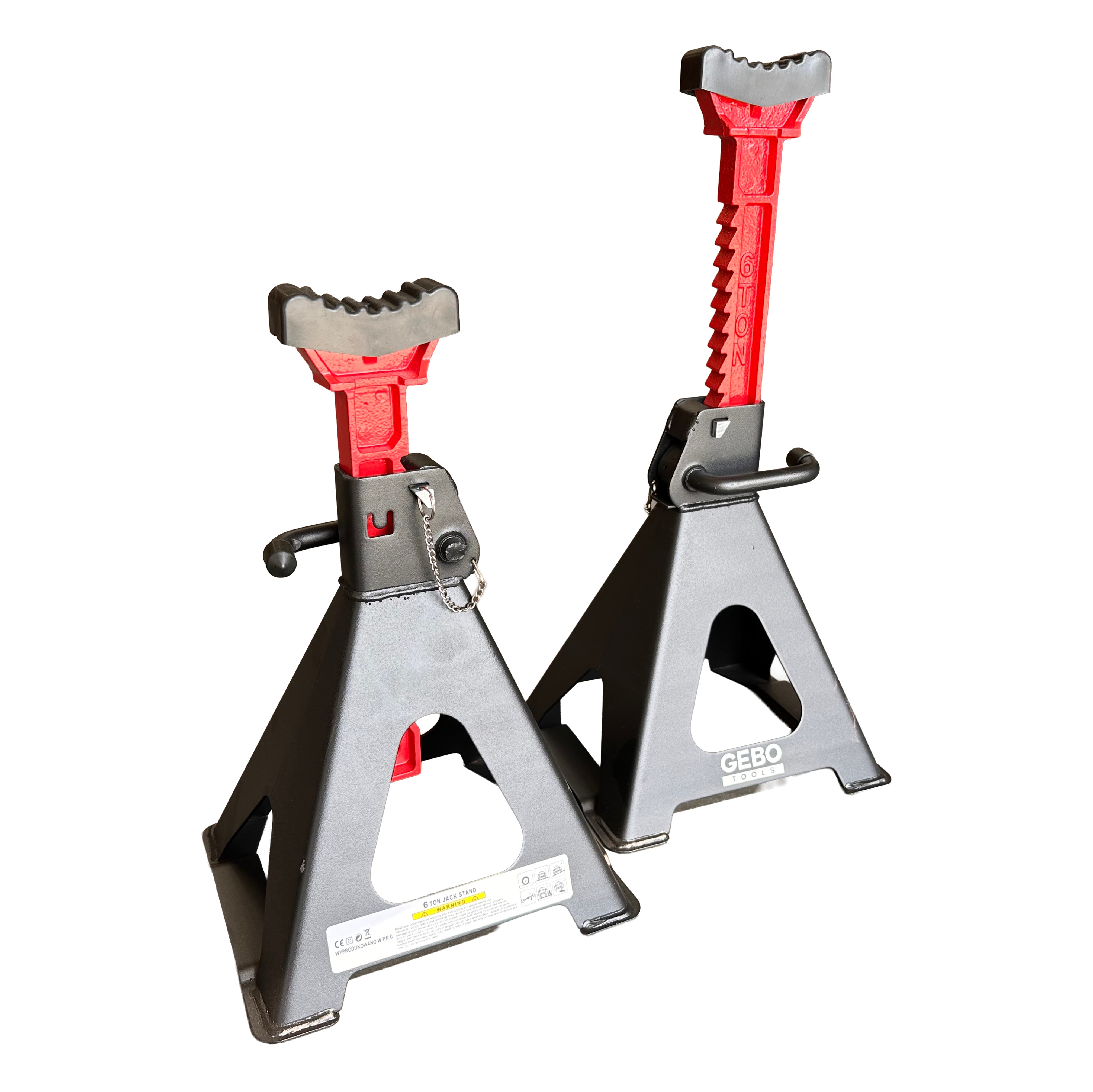 TARTÓBAK KÉSZLET 2 DB 6 T 39-60 CM DUPLA BIZTOSÍTÓVAL ÉS AUTÓKÜSZÖB VÉDŐ GUMI TAMPONNAL GEBO TOOLS