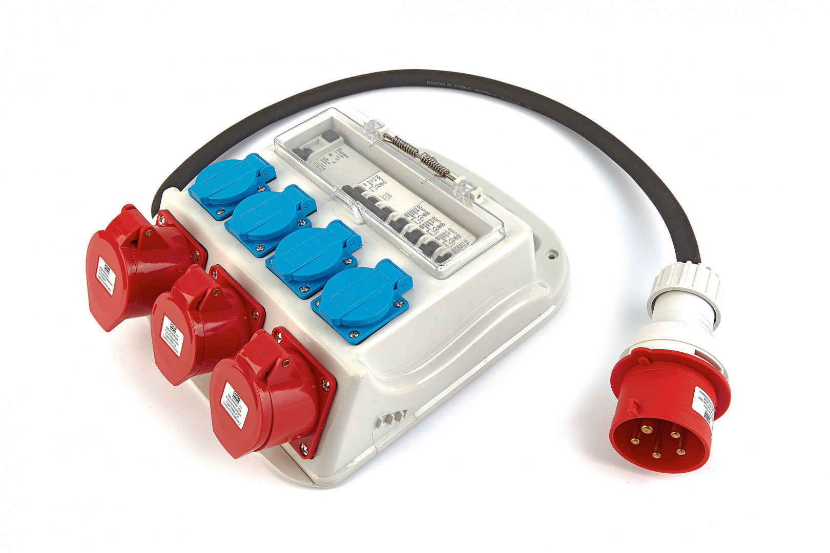 IPARI CSATLAKOZÓ – ELOSZTÓ DOBOZ GUMIROZOTT KÁBELLEL 3 X 400 V 4 X 230 V IP44