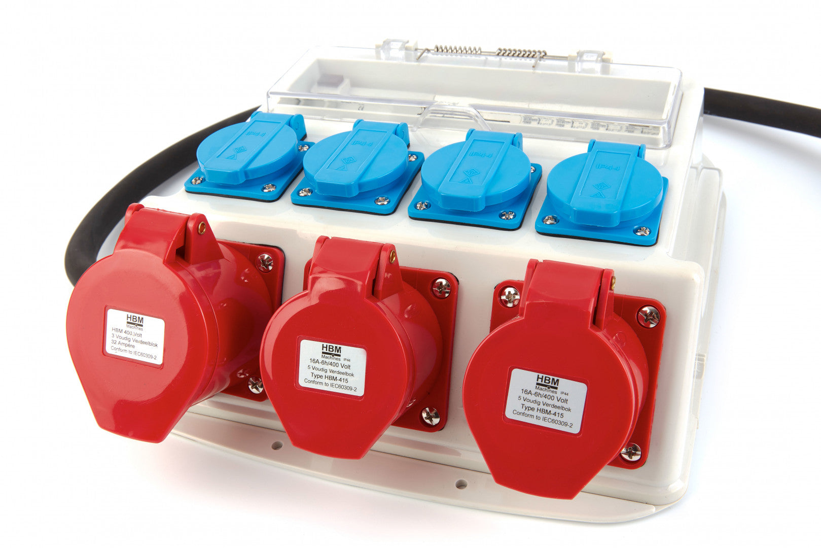 IPARI CSATLAKOZÓ – ELOSZTÓ DOBOZ GUMIROZOTT KÁBELLEL 3 X 400 V 4 X 230 V IP44