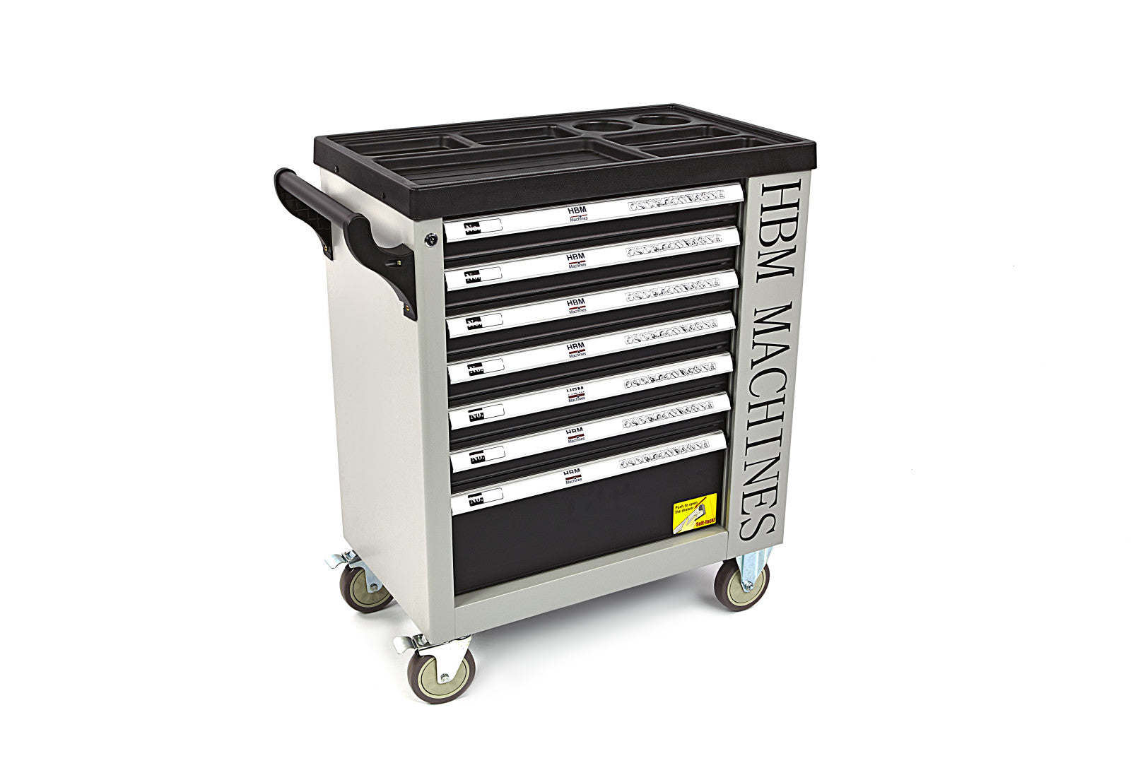PROFESSZIONÁLIS FELSZERELT SZERSZÁMOS KOCSI – SZERSZÁMOS SZEKRÉNY HBM 7 FIÓKKAL, 245 DARABOS KÉSZLET, 6 SZÉNMODUL – HOLLANDIA, PRÉMIUM