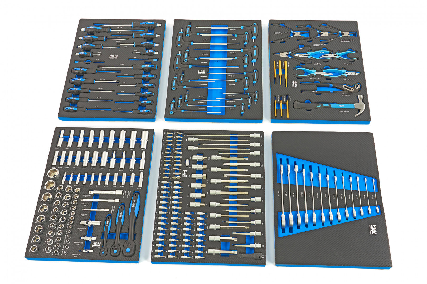 PROFESSZIONÁLIS FELSZERELT SZERSZÁMOS KOCSI – SZERSZÁMOS SZEKRÉNY HBM 7 FIÓKKAL, 245 DARABOS KÉSZLET, 6 SZÉNMODUL – HOLLANDIA, PRÉMIUM