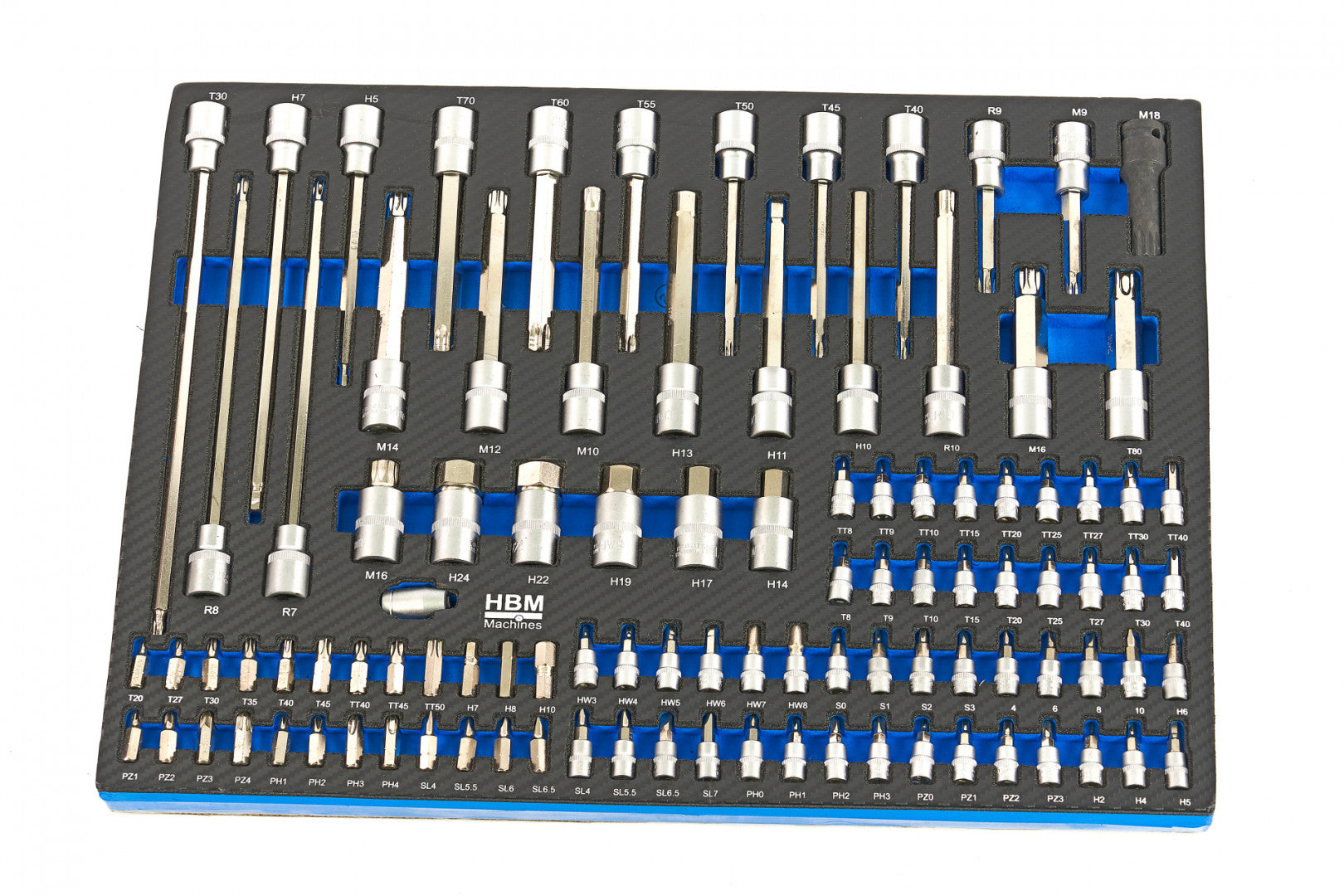PROFESSZIONÁLIS FELSZERELT SZERSZÁMOS KOCSI – SZERSZÁMOS SZEKRÉNY HBM 7 FIÓKKAL, 245 DARABOS KÉSZLET, 6 SZÉNMODUL – HOLLANDIA, PRÉMIUM