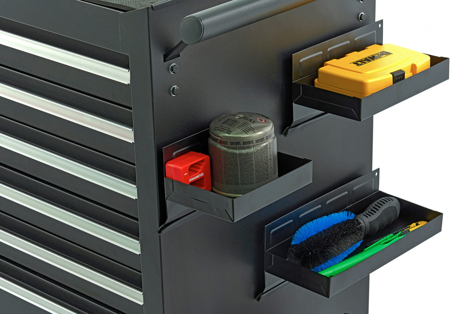 FEKETE MÁGNESES POLCKÉSZLET SZERSZÁMOS SZEKRÉNYHEZ 4 DB OLDALSZERVEZÉSHEZ, UNIVERZÁLIS, HBM HOLLANDIA