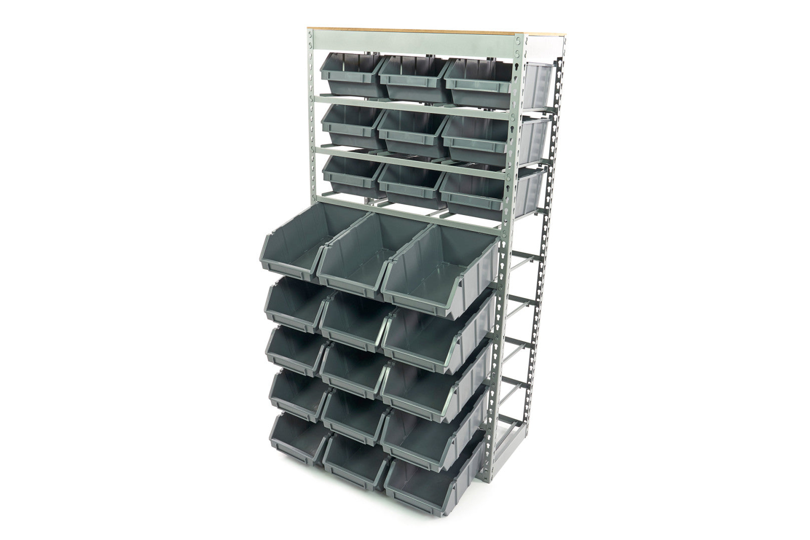 DUGASZOLHATÓ POLC-RENDSZER NYITOTT TÁROLÓ-DOBOZOKKAL