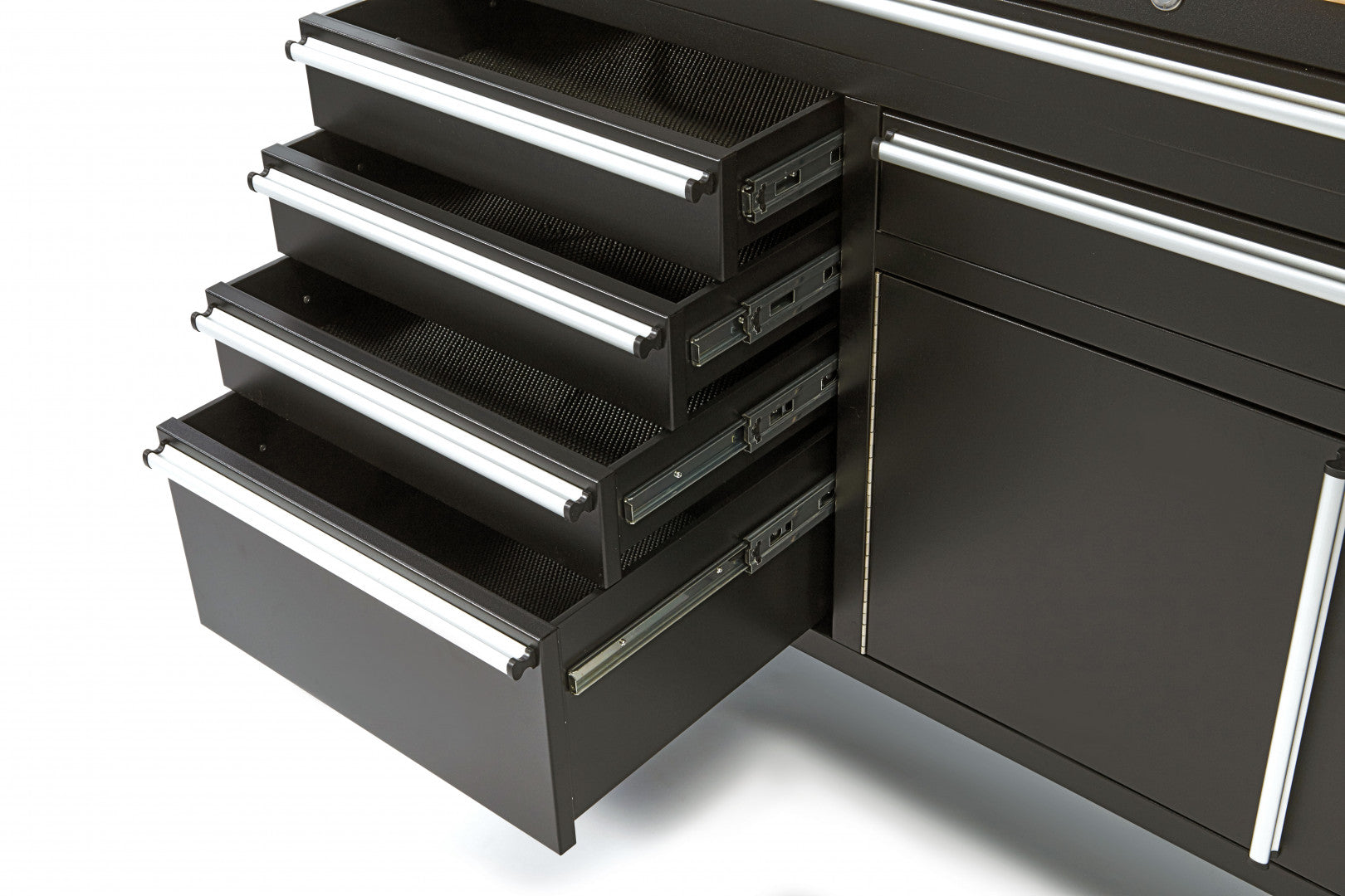 PROFESSZIONÁLIS FÉM SZERSZÁMOS SZEKRÉNY, TÖMÖR FA MUNKALAPPAL, 152 CM HBM