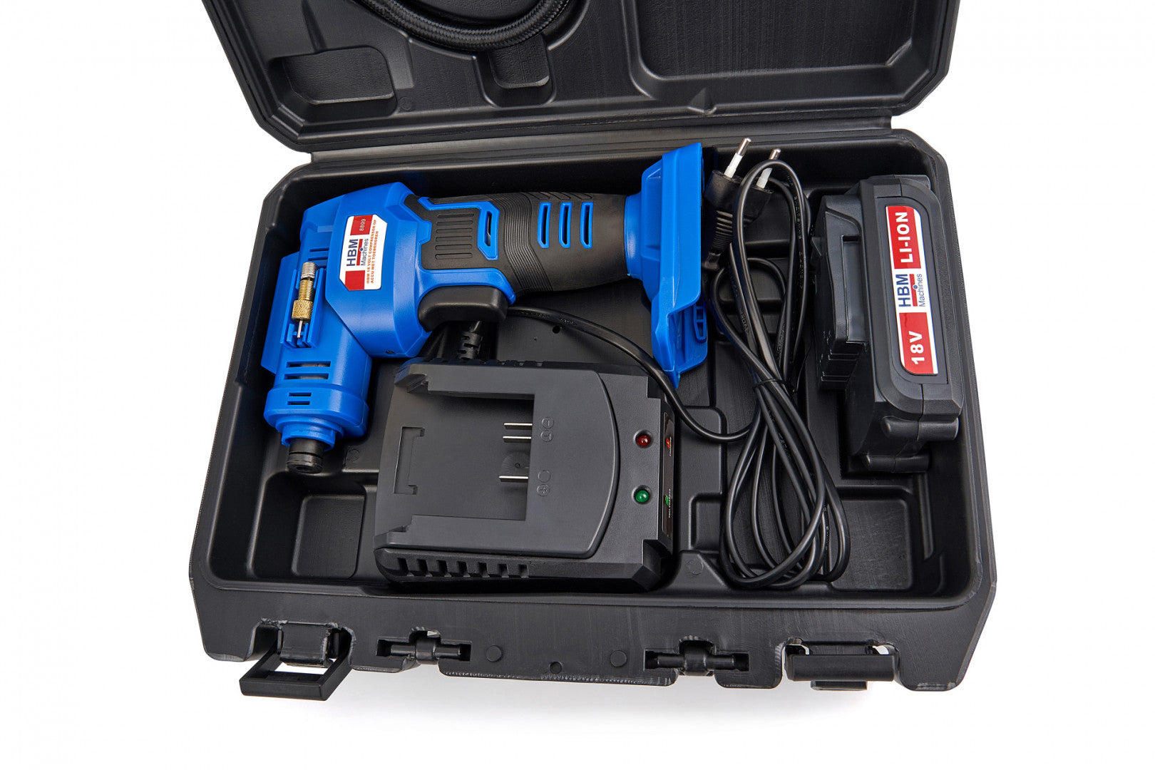 KERÉKFÚJÓ KOMPRESSZOR LED VILÁGÍTÁSSAL ÉS AKKUMULÁTORRAL 18V