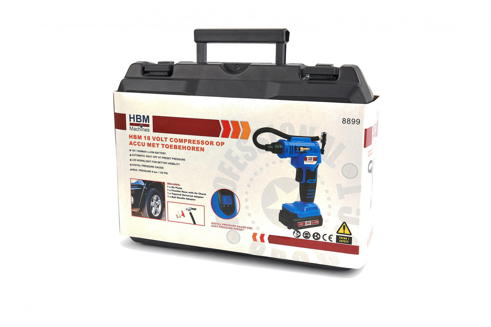 KERÉKFÚJÓ KOMPRESSZOR LED VILÁGÍTÁSSAL ÉS AKKUMULÁTORRAL 18V