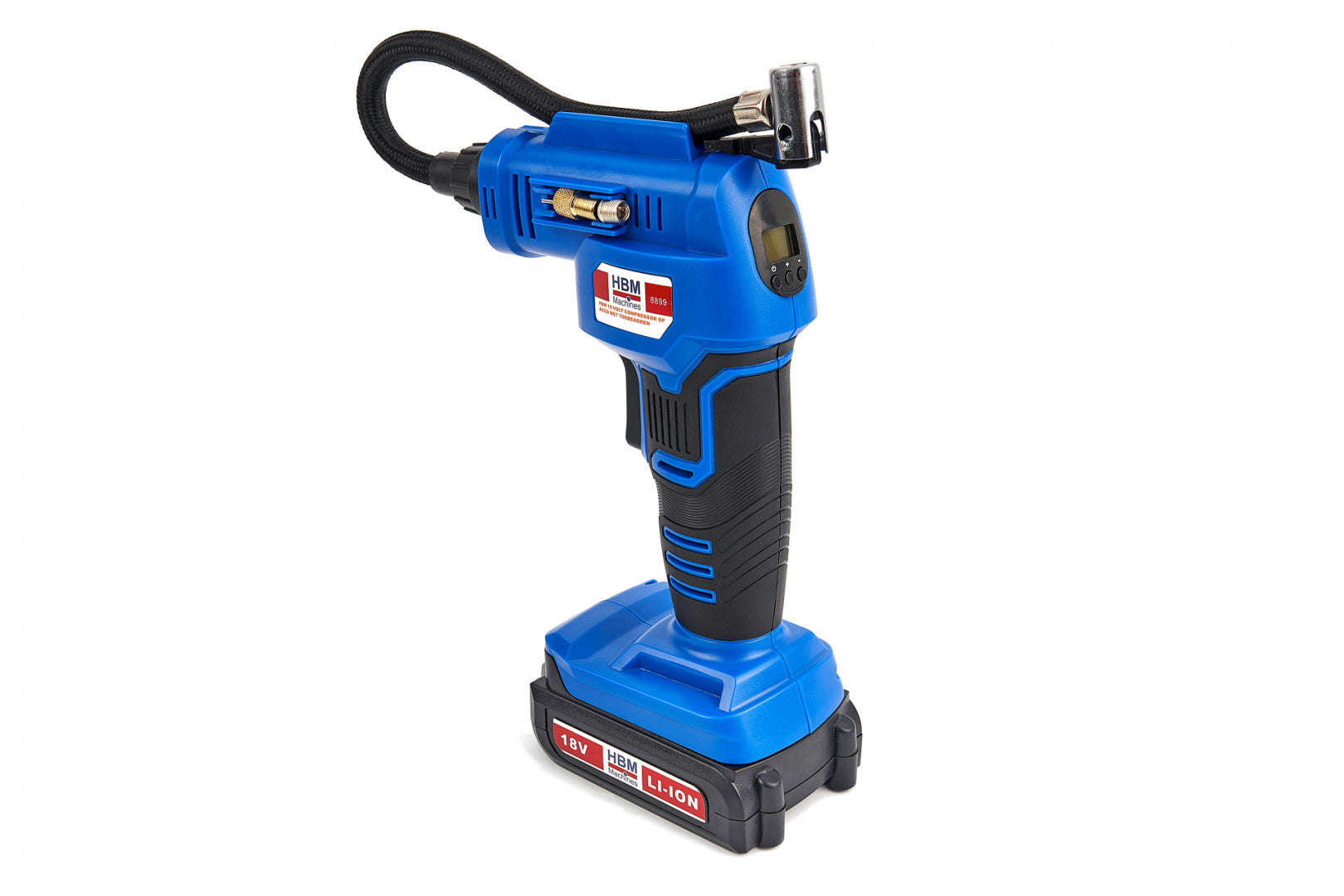 KERÉKFÚJÓ KOMPRESSZOR LED VILÁGÍTÁSSAL ÉS AKKUMULÁTORRAL 18V