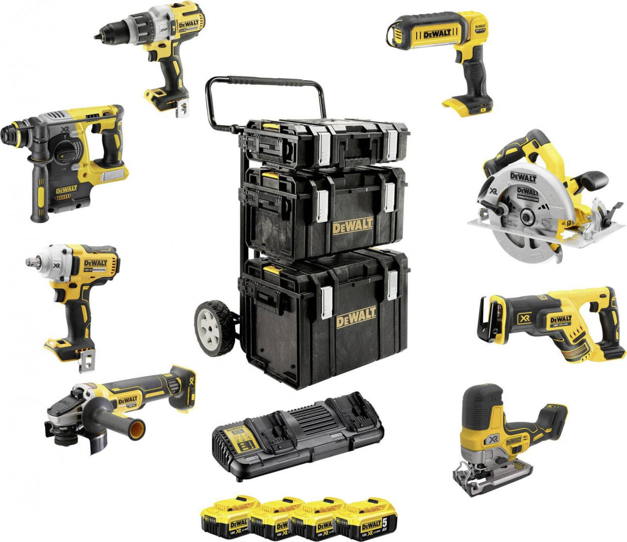 DEWALT SZERSZÁM KÉSZLET 8 DB LI-ION AKKUMULÁTORRAL 18V 5AH