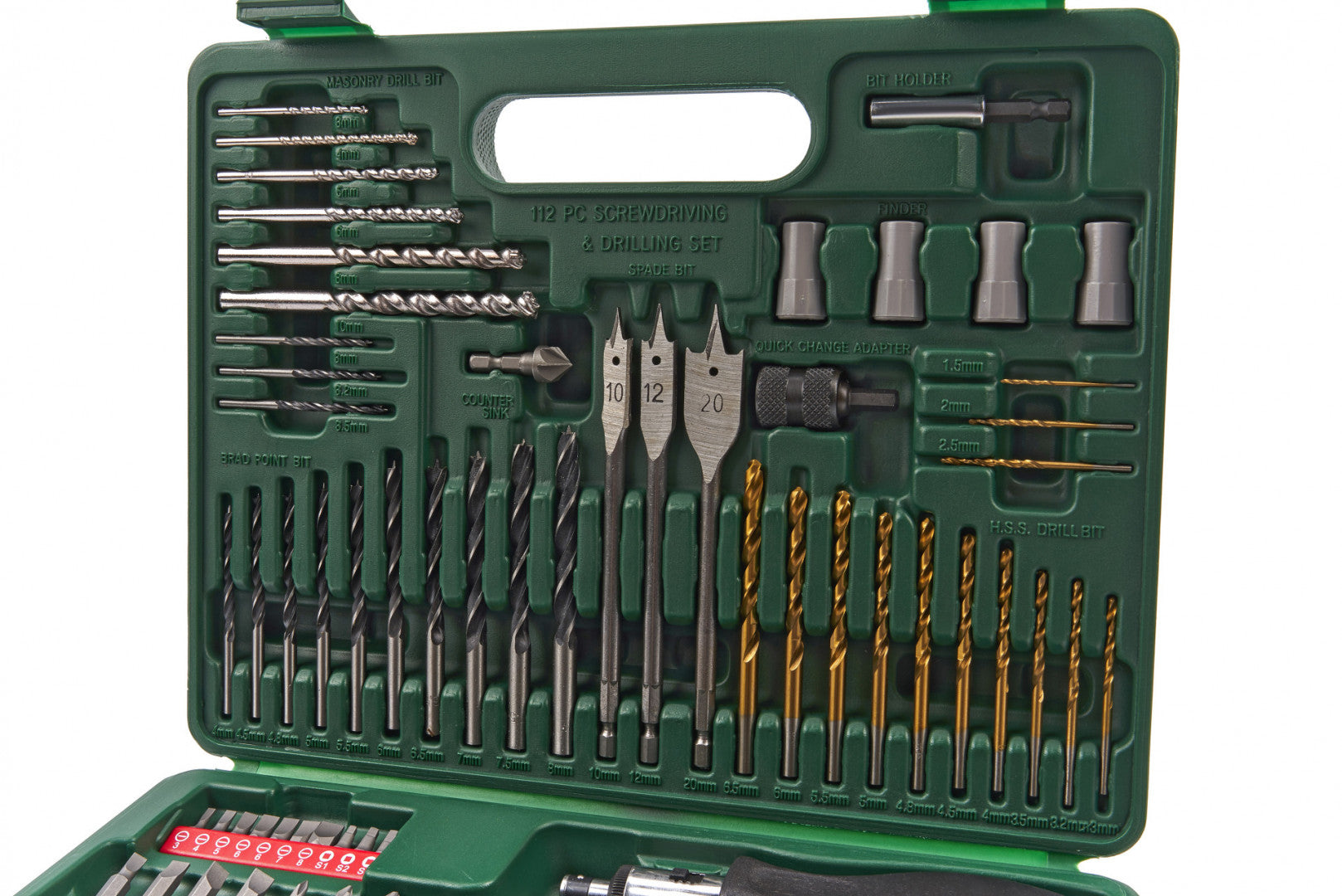 FÚRÓ ÉS CSAVAROZÓ BIT KÉSZLET FA FÉM BETON 112 DB