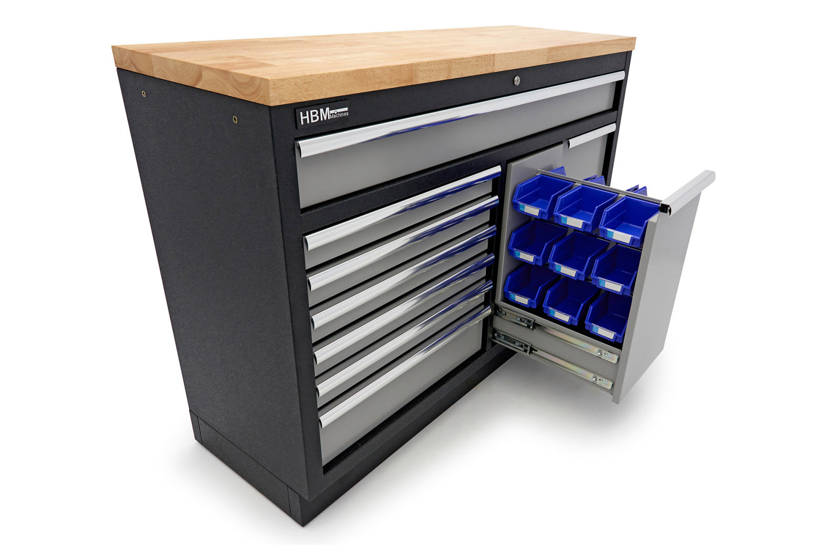 PROFESSZIONÁLIS SZERSZÁMOS SZEKRÉNY MUNKALAPPAL 136CM 9 TÁROLÓVAL HBM