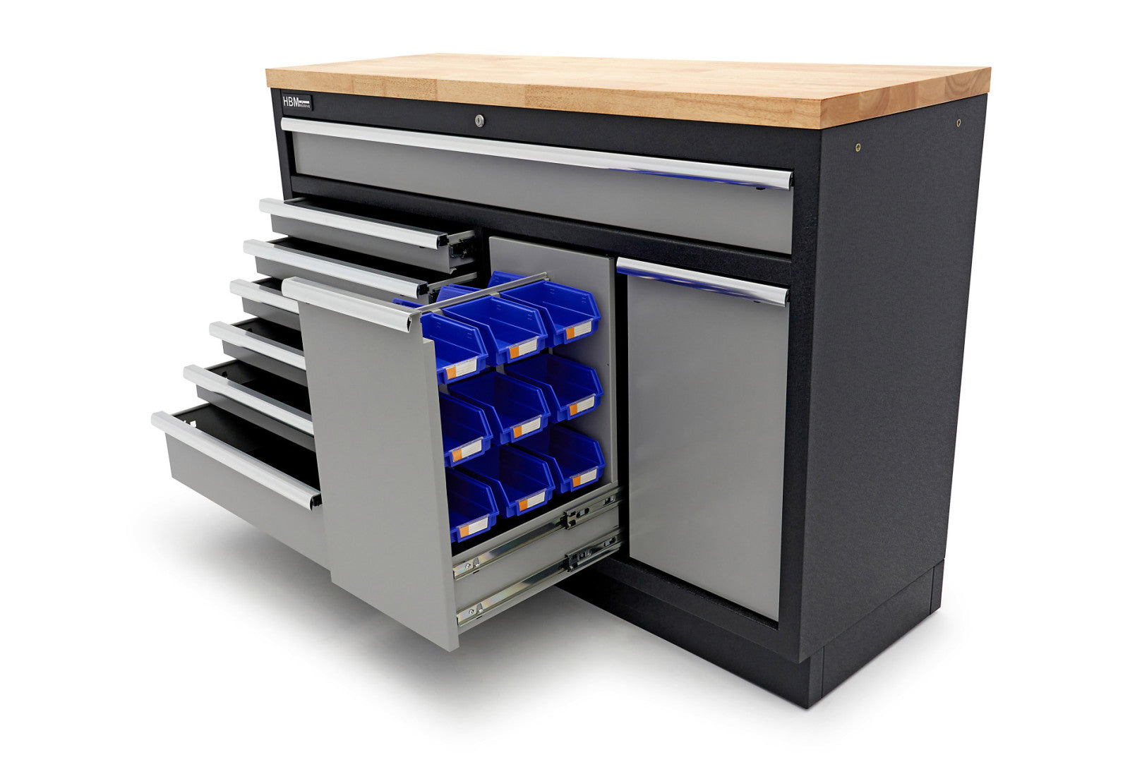 PROFESSZIONÁLIS SZERSZÁMOS SZEKRÉNY MUNKALAPPAL 136CM 9 TÁROLÓVAL HBM