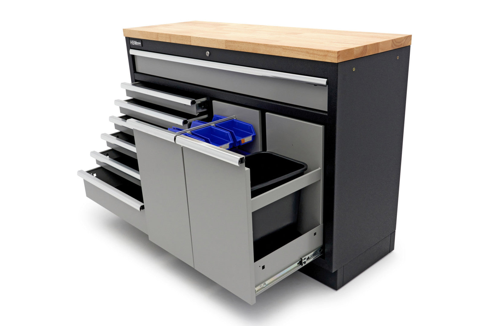 PROFESSZIONÁLIS SZERSZÁMOS SZEKRÉNY MUNKALAPPAL 136CM 9 TÁROLÓVAL HBM
