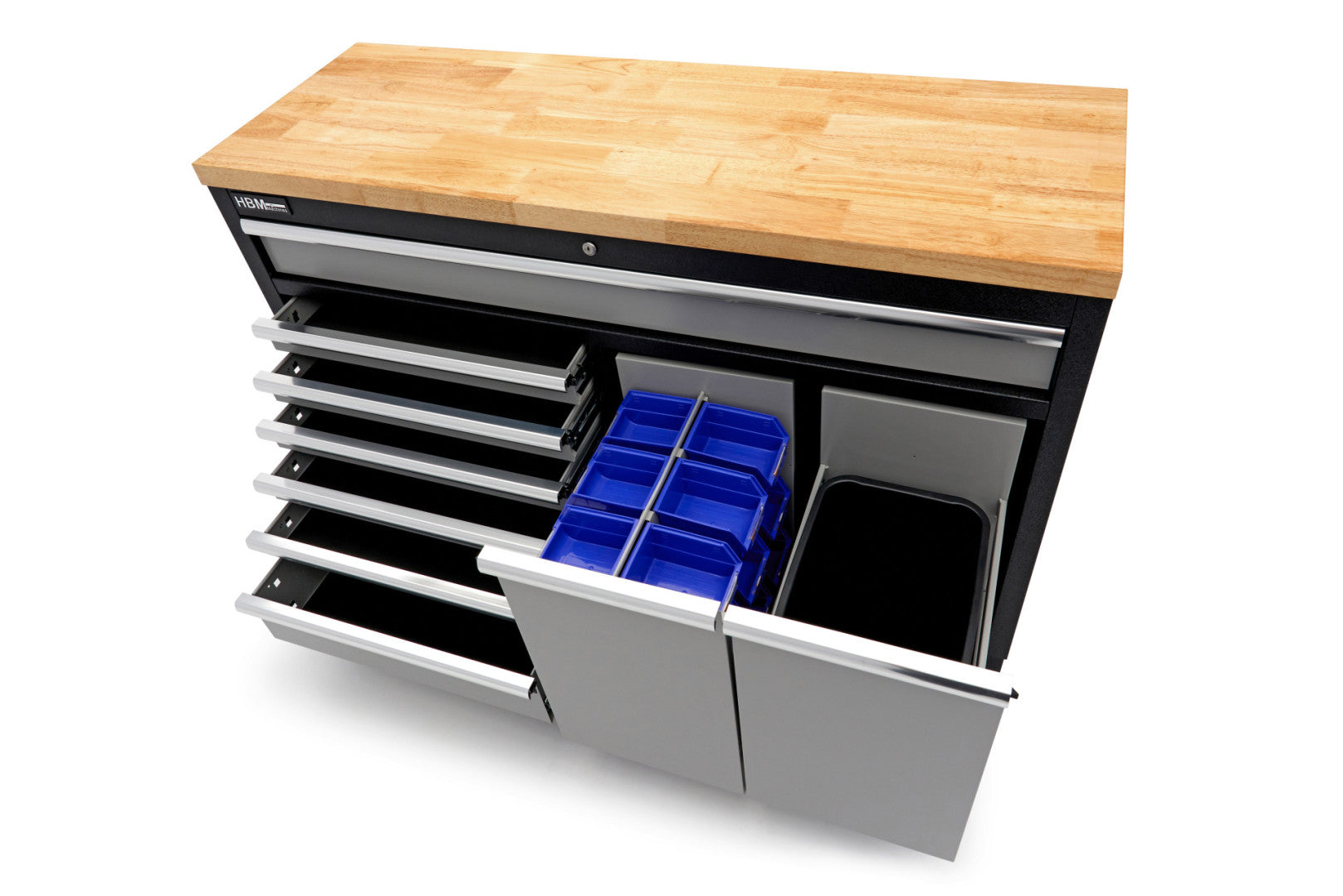 PROFESSZIONÁLIS SZERSZÁMOS SZEKRÉNY MUNKALAPPAL 136CM 9 TÁROLÓVAL HBM