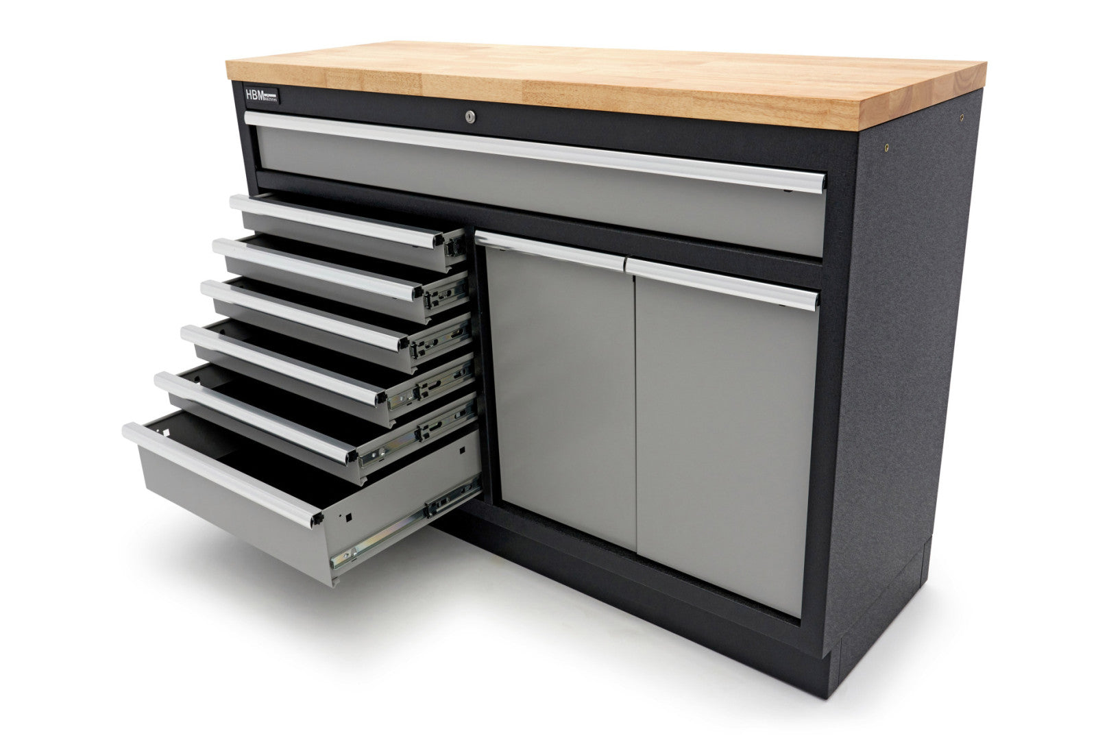 PROFESSZIONÁLIS SZERSZÁMOS SZEKRÉNY MUNKALAPPAL 136CM 9 TÁROLÓVAL HBM