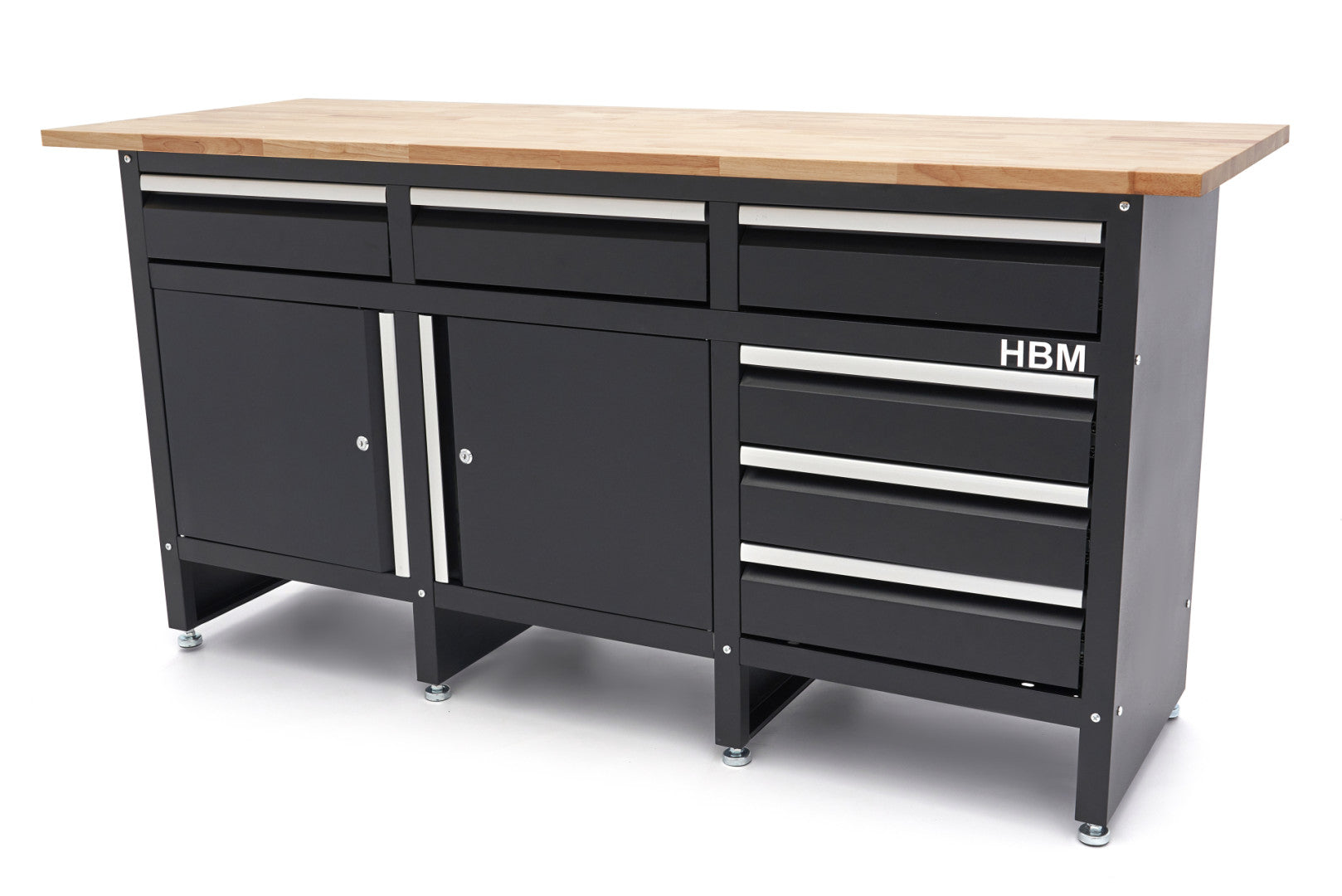 FÉM SZERSZÁMOS SZEKRÉNY MUNKALAPPAL 171CM 2 AJTÓVAL 6 TÁROLÓVAL HBM