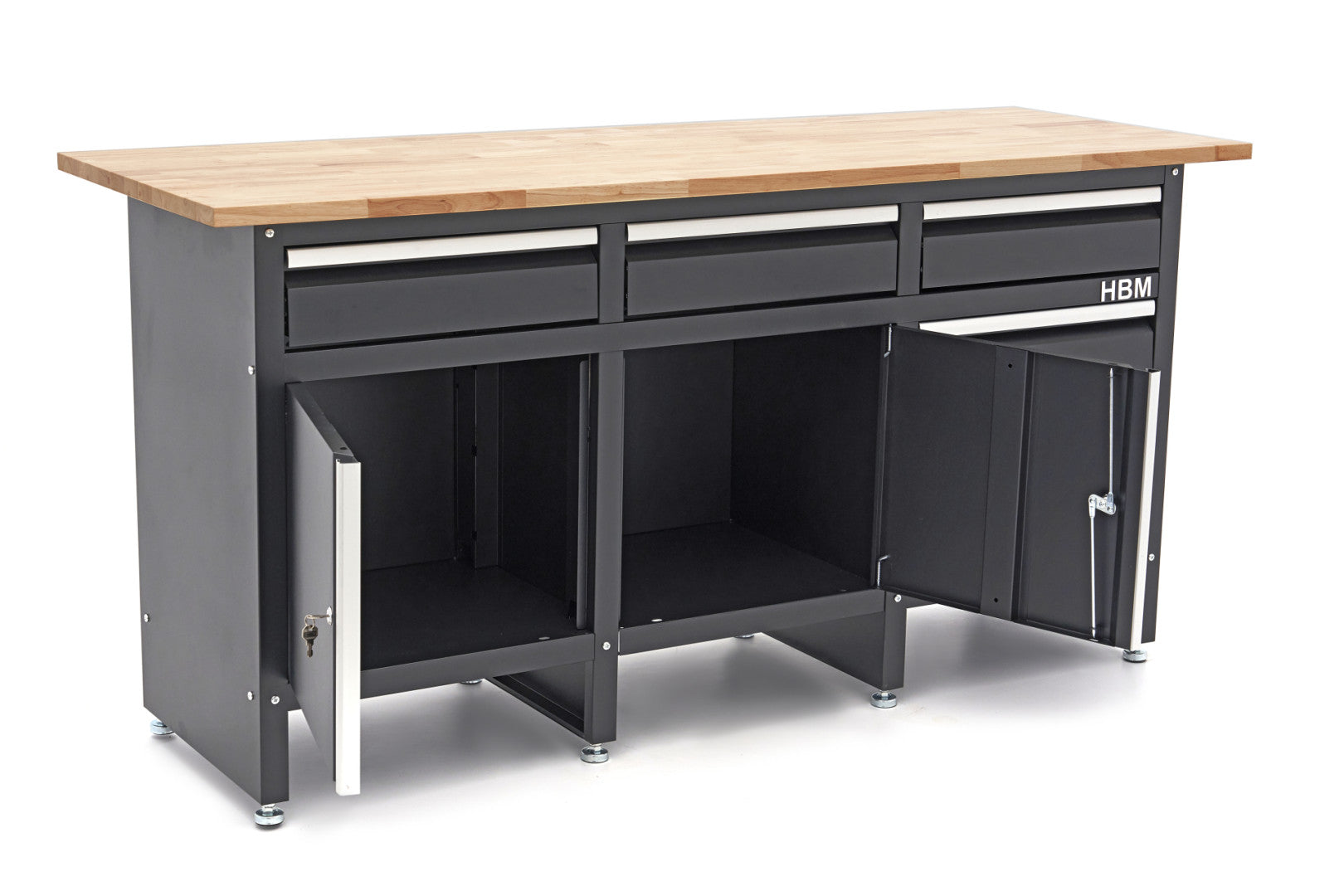 FÉM SZERSZÁMOS SZEKRÉNY MUNKALAPPAL 171CM 2 AJTÓVAL 6 TÁROLÓVAL HBM
