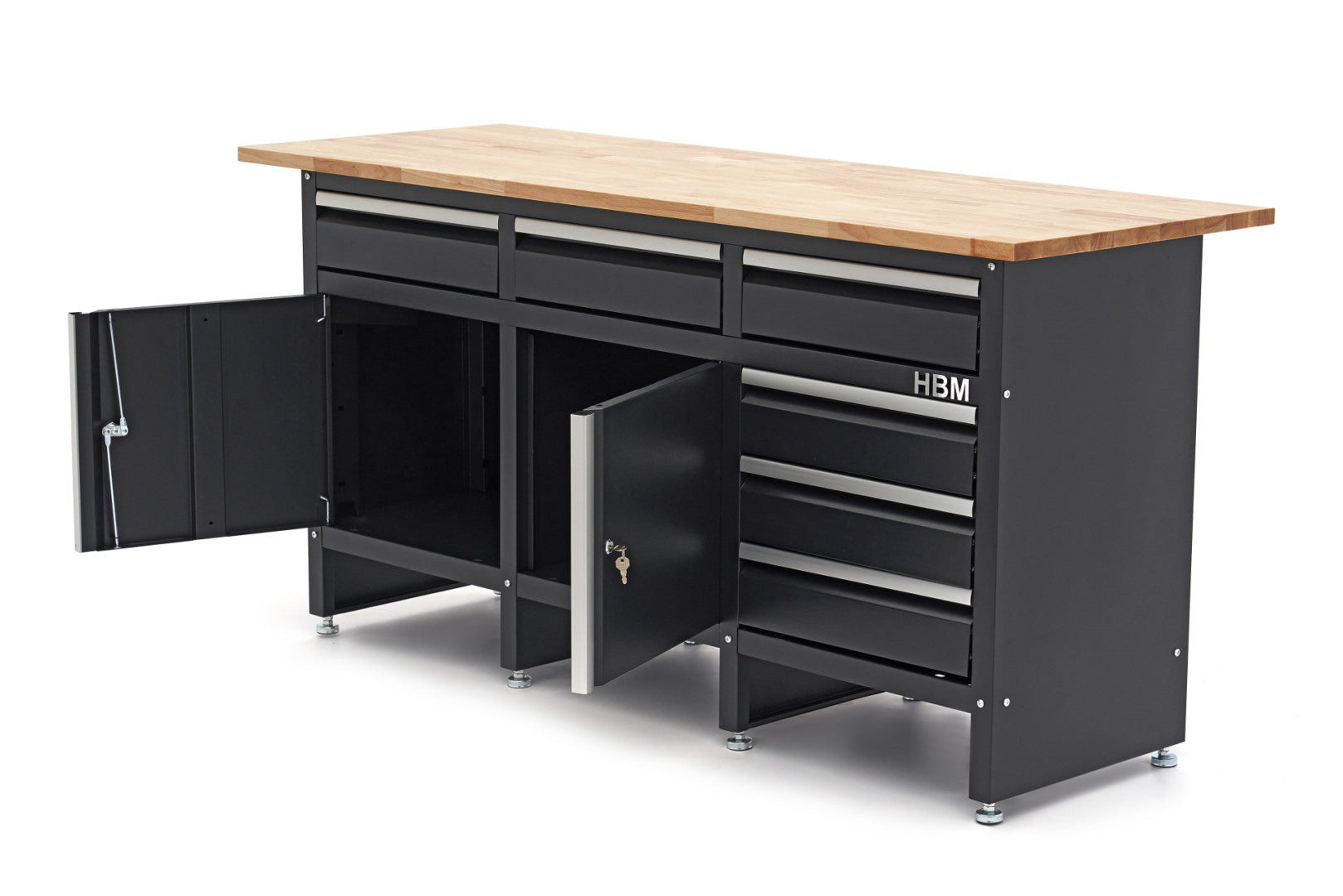FÉM SZERSZÁMOS SZEKRÉNY MUNKALAPPAL 171CM 2 AJTÓVAL 6 TÁROLÓVAL HBM