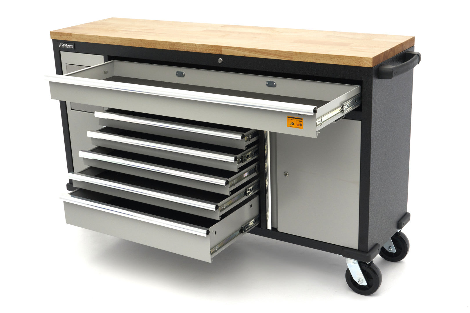 MUNKAPAD – MUNKAASZTAL 18 TÁROLÓVAL 168 CM KEMÉNY FA MUNKALAPPAL 220V/USB CSATLAKOZÓVAL HBM