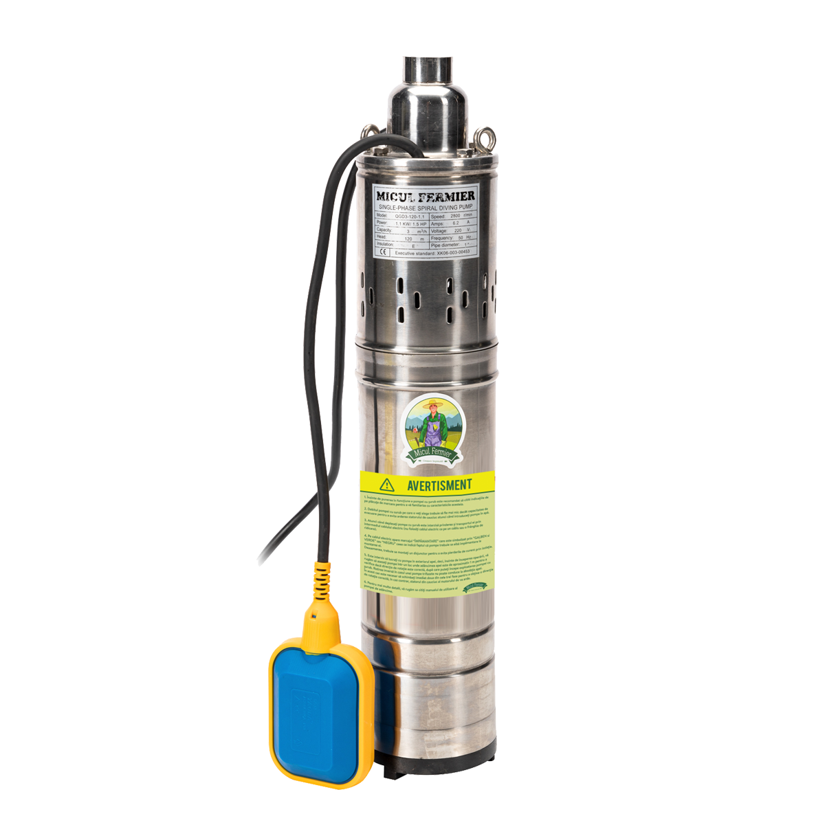 ÁGYÚ TÍPUSÚ BÚVÁRSZIVATTYÚ ÚSZÓVAL 1100W 1850L/ORA