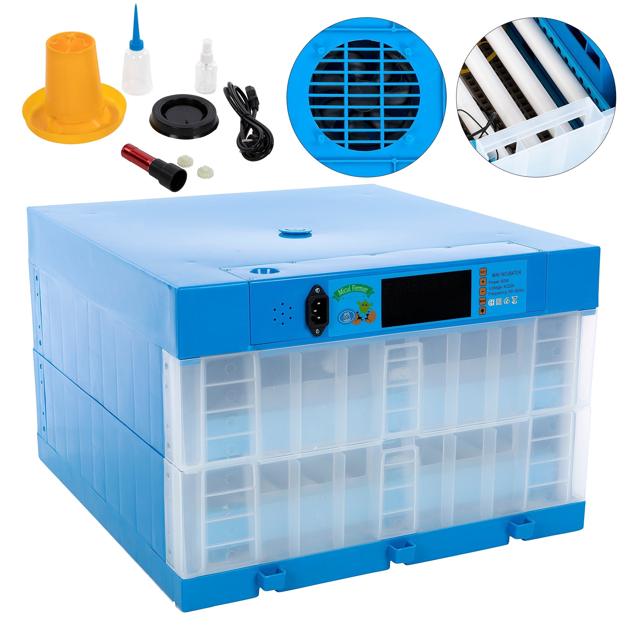 Automatikus inkubátor 128 tojáshoz, 2 emeletes 80W