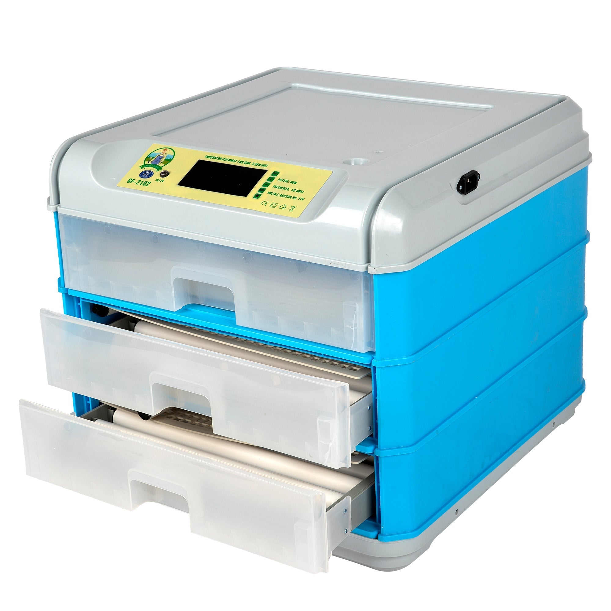 Automatikus inkubátor 192 tojáshoz, 3 fiókkal 80W